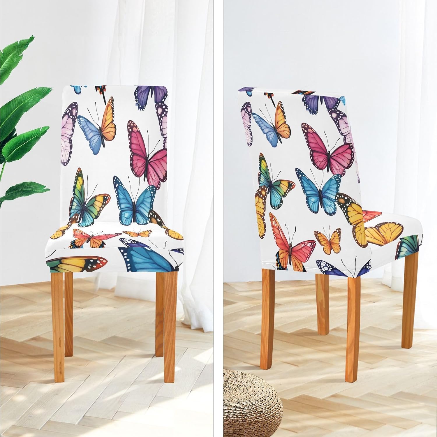 ALAZA Chair Covers for Dining Room, Butterfly on White Pattern Stretch Chair Cover Sets Chair Protector Removable Washable for Ktichen Restaurant Hotel