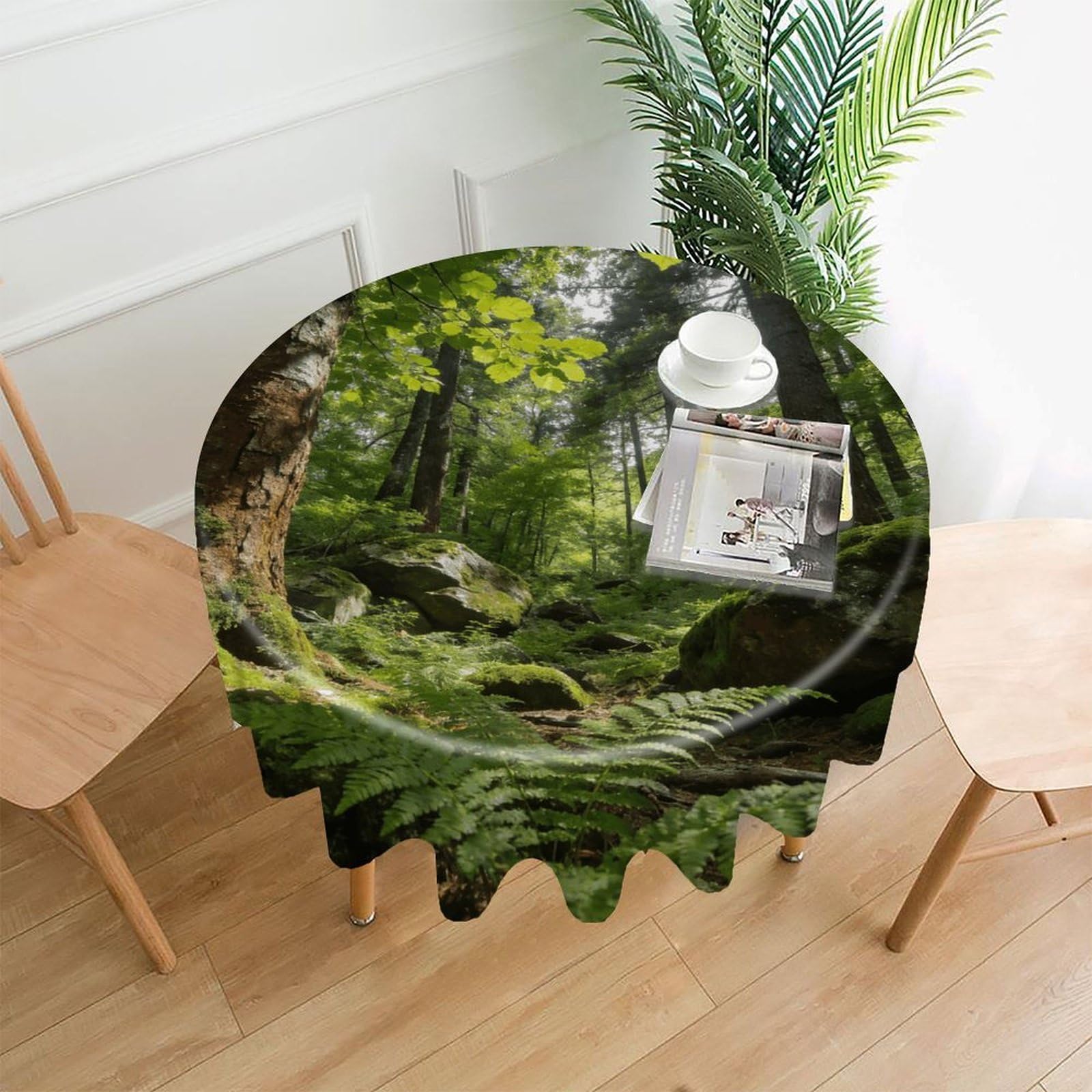 LZQPOEAS Forest Tablecloth Easy to Clean Polyester Round Table Cover Washable Round Table Cloth Wrinkle-Free Circle Decoration Tablecloth for Kitchen and Dining Room 60"