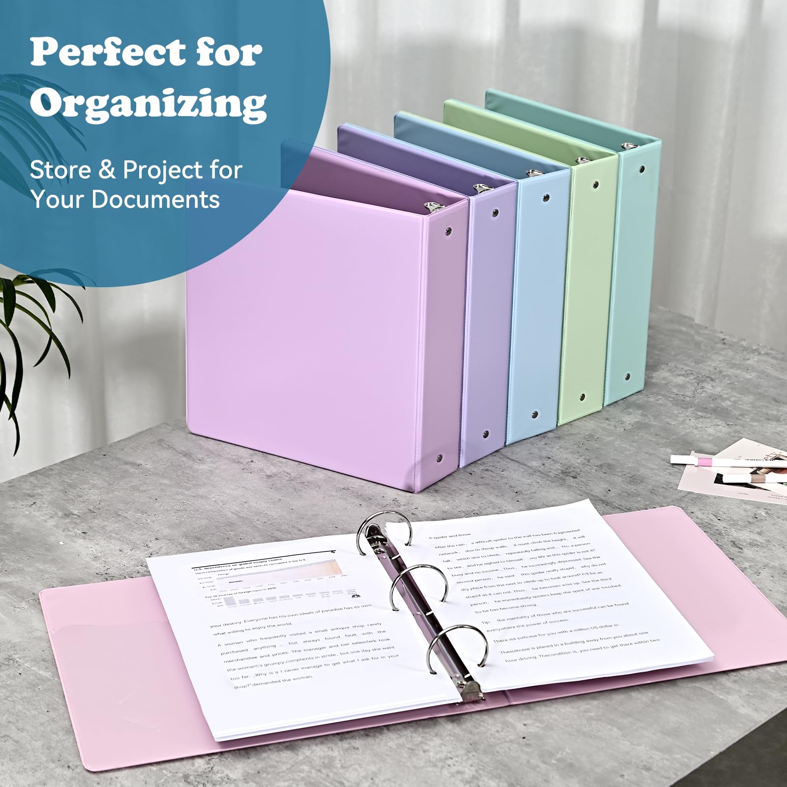 Pastel Binders Xrunmix 2-Inch 3-Ring Binders 6-Pack - Pastel Colors, Holds  450 Sheets, With Interior Pockets & Card Slot