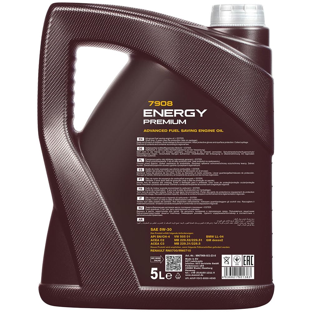 MANNOL - Set di filtri da 5 litri, olio motore Energy Premium 5W-30 API SN/CF MANN-FILTER filtro dell'aria abitacolo filtro olio filtro olio filtro carburante