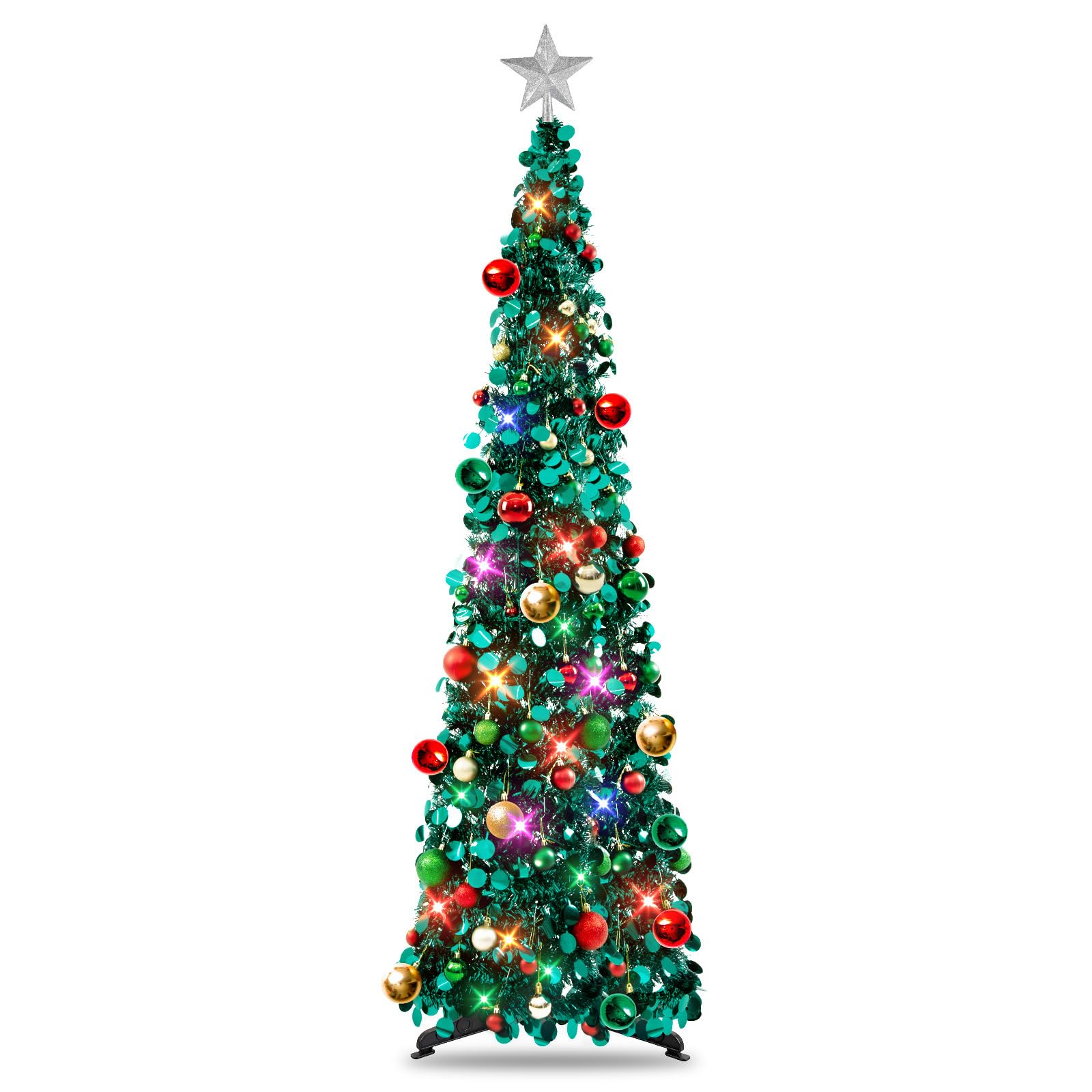 MACTING Künstlicher Weihnachtsbaum Mit Beleuchtung, 5Ft/1.5m Pfauenblau Tannenbaum Künstlich, Zusammenklappbarer Pop-up Christbaum