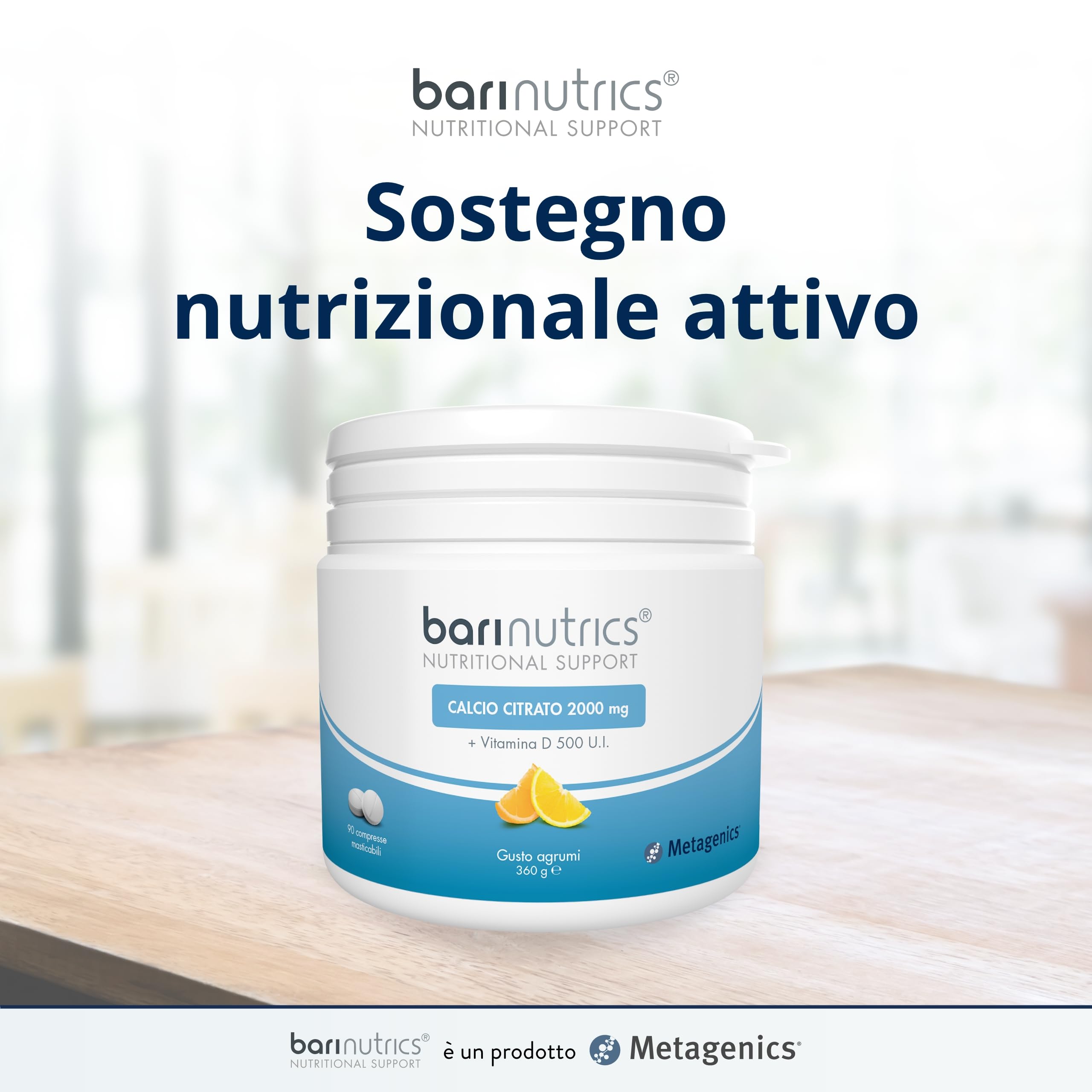 Metagenics BariNutrics Calcio Citrato + Vitamina D - Integratore Alimentare - 90 Compresse Masticabili, Gusto Agrumi