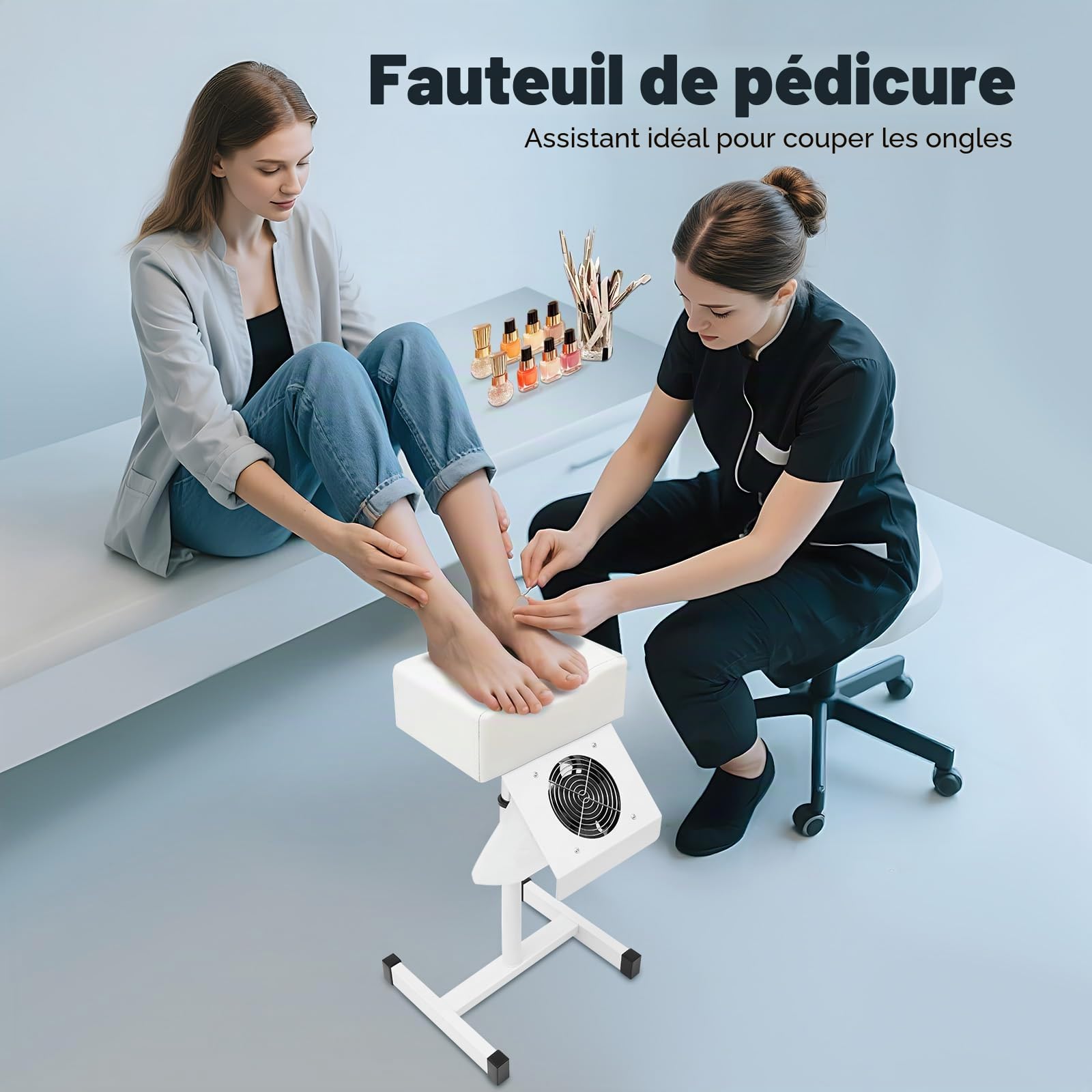 MINRS Tabouret de pédicure mobile avec aspiration hauteur réglable blanc