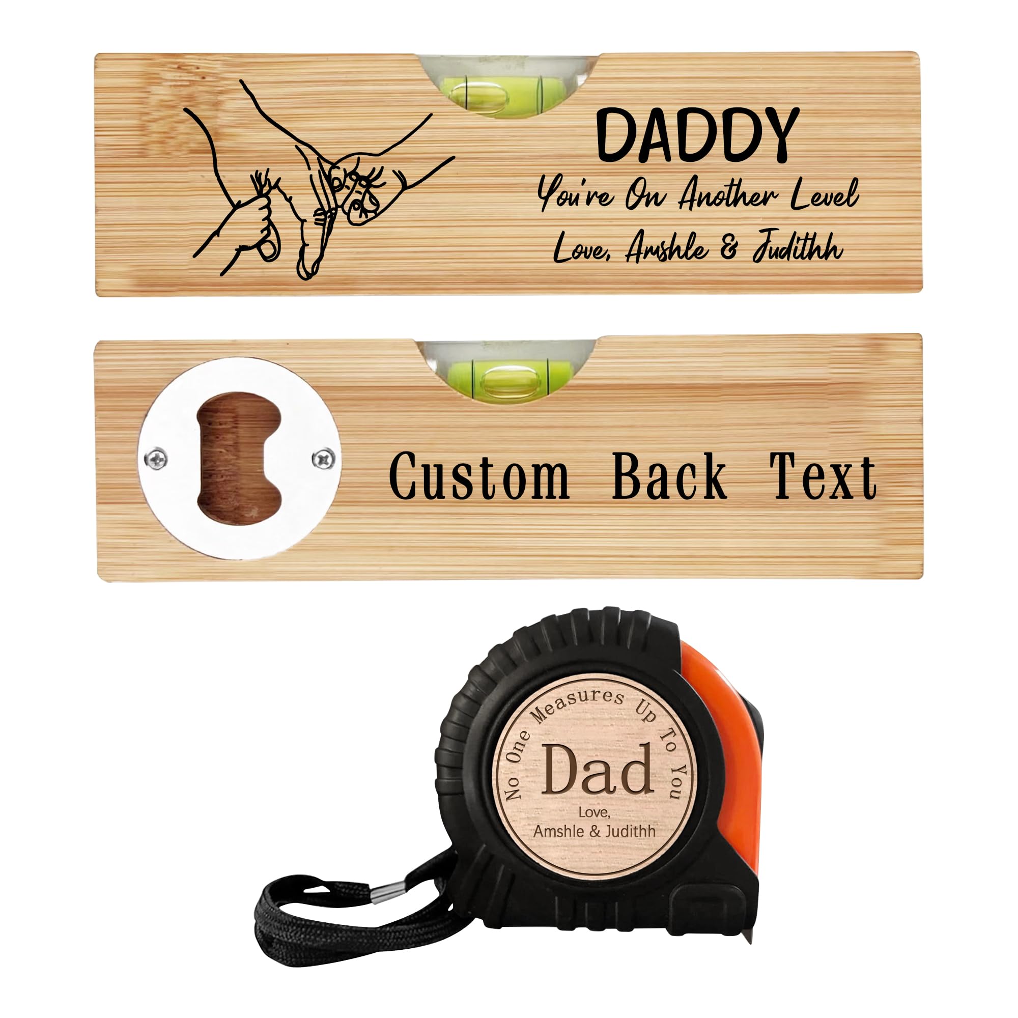 Custom Spirit Level Bottle Opener Tape Measure Perosnalized 1-10 Child's Holding Dad's Hand Levelling Instrument with Beer Bottle Opener Daddy You're On Aonther Level for Daddy Grandpa Husband