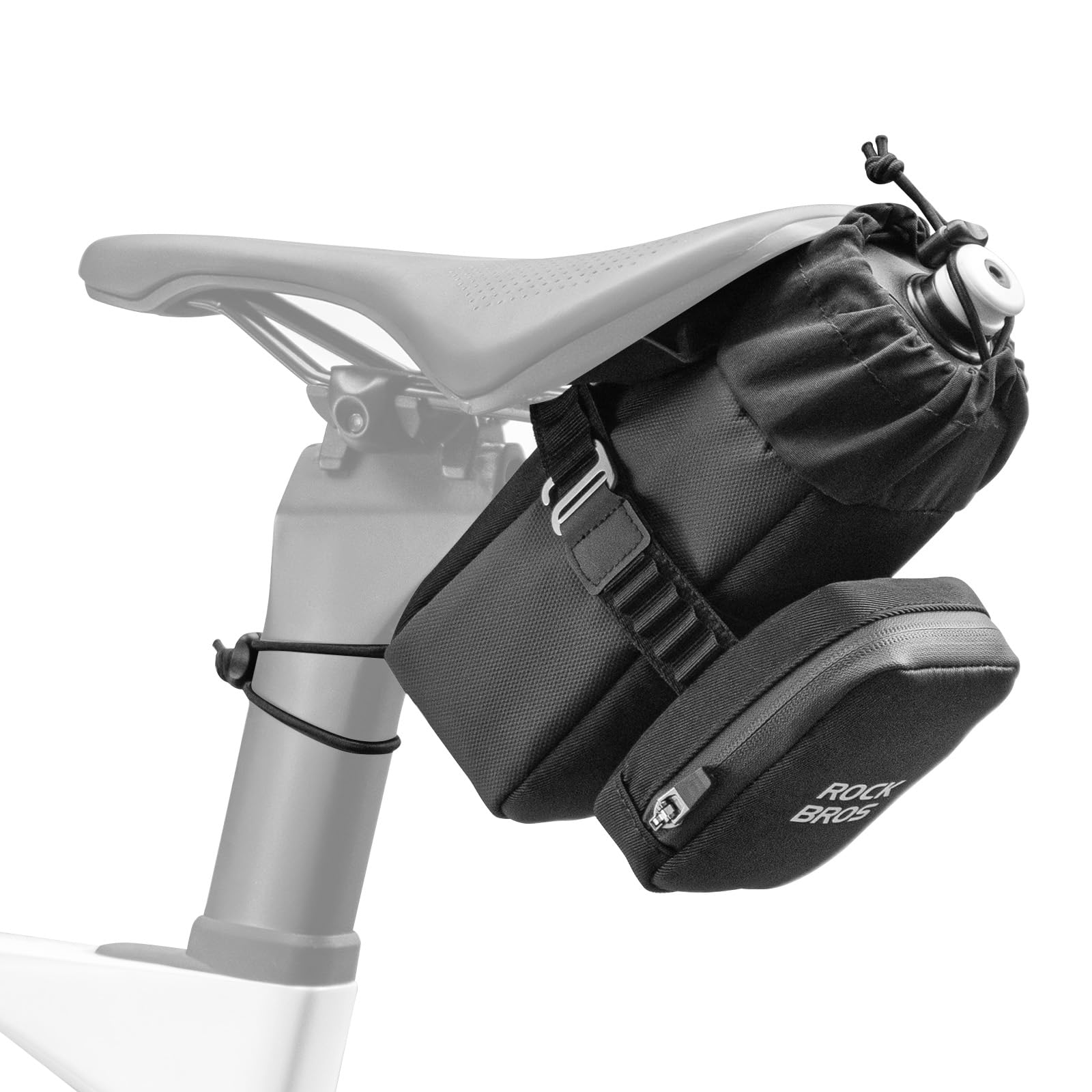 ROCKBROS Borsa da Sella Bici 2-in-1, Borsa per bottiglie 0,7L e Borse Piccola Sottosella Bici 0,3L, Regolabile e Rimovibile, per Mountain Bike MTB Biciclette, Nero