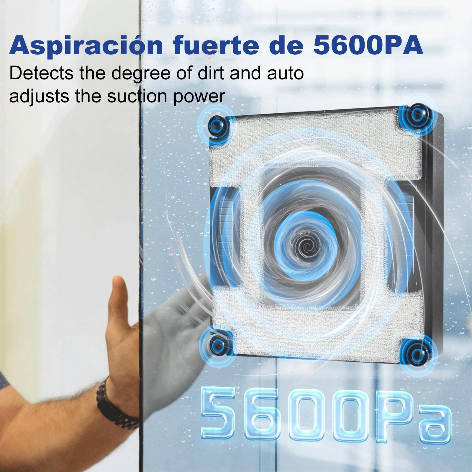 Robot Limpiacristales Automático Cuadrado 5600Pa 6 Spray, Limpia Cristales Eléctrico Ventanas Esquinas, Mando y App, Limpia Vidrios Azulejos Mamparas (M83)