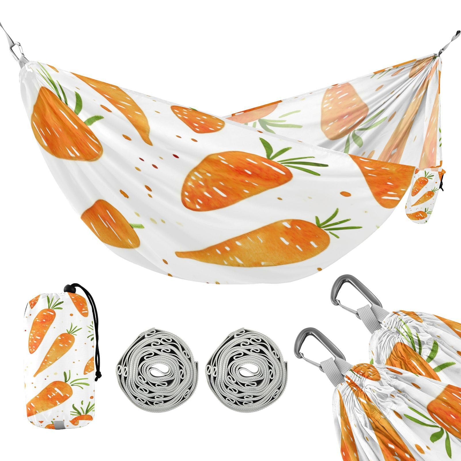 ATTX Orange Carrots Camping Hammock - Lightweight & Portable Hammocks, Heavy Duty 330lbs Capacity for Indoor, Hiking, Backpacking, Travel, Backyard, Beach#469