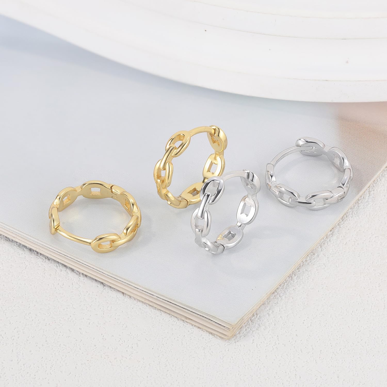 Dainty Chain Link Hoop Earrings for Women, Sterling Silver Simple Curb Huggie Earrings, Hypoallergenic Jewelry Gift for Her - Image 5