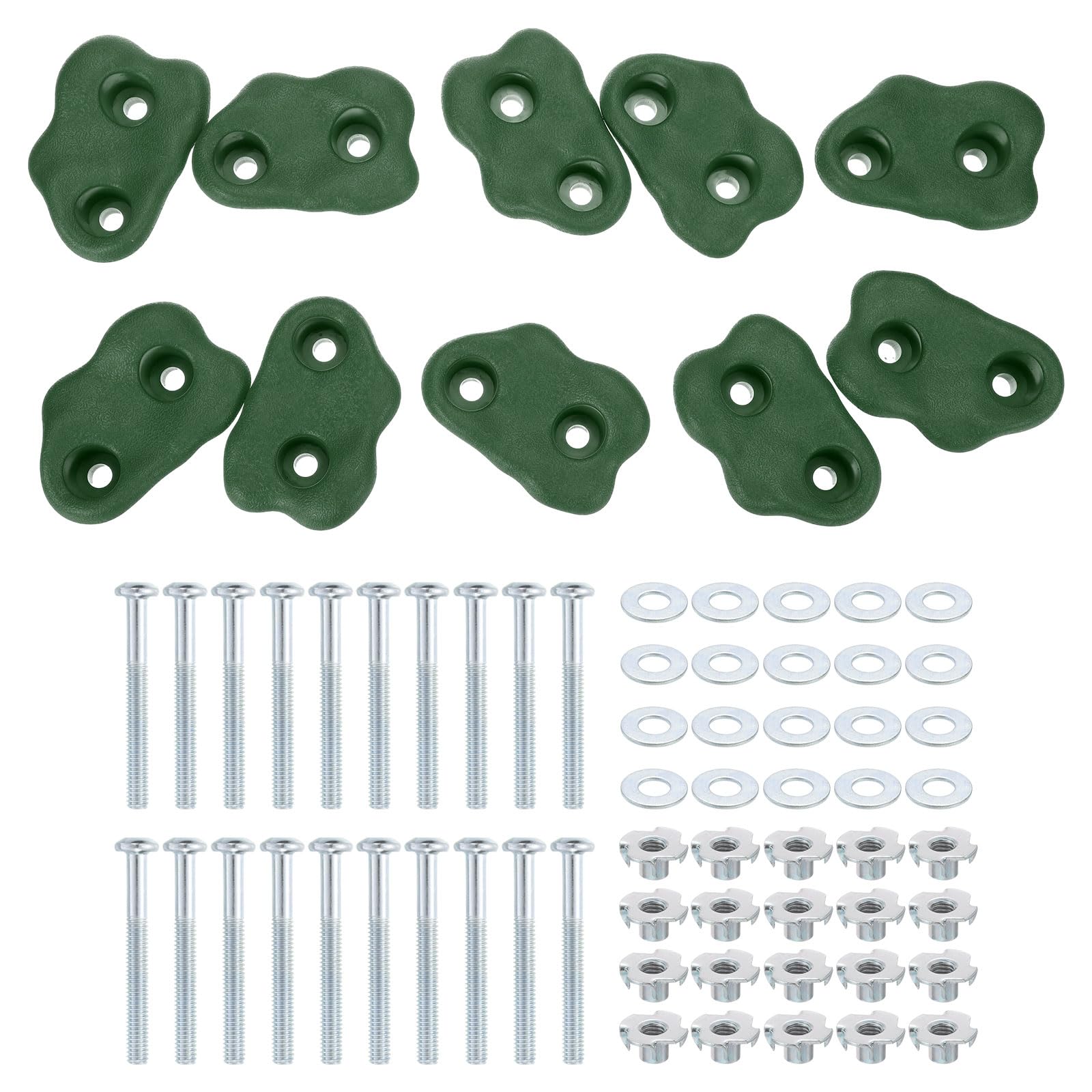 PATIKIL Rock Climbing Holds, 10 Pcs Small Climbing Rock Wall Grips Play Set Climber Attachments with Double Hole for Playground Accessory Indoor Outdoor Tree Training, Green-D