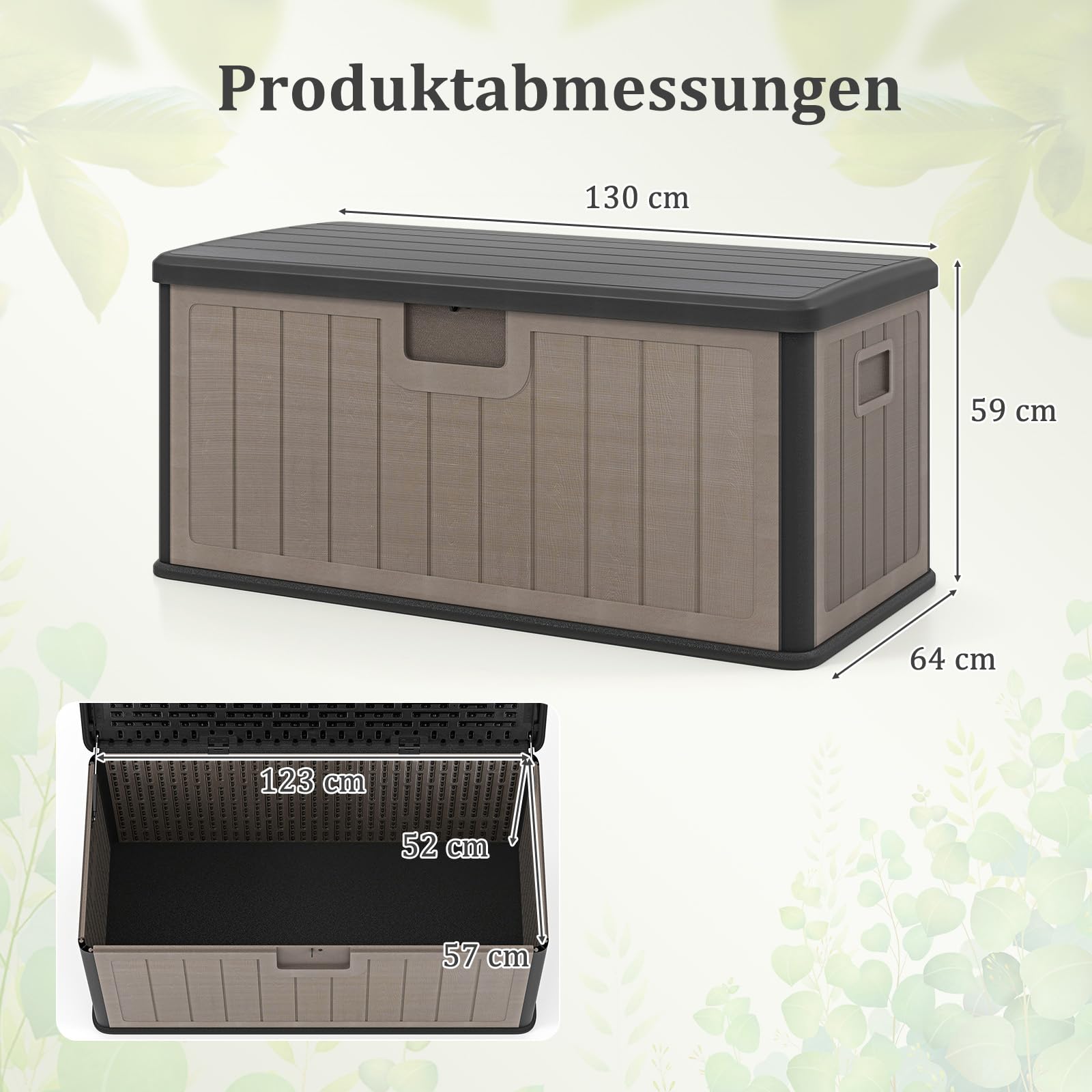 COSTWAY Gartenbox 378 L, Auflagenbox Wasserdicht für Garten mit Abschließbarem Deckel, Aufbewahrungsbox für Kissen & Gartengeräte, Kissenbox Outdoor für Terrasse, Balkon, Garten (Schwarz+Braun)