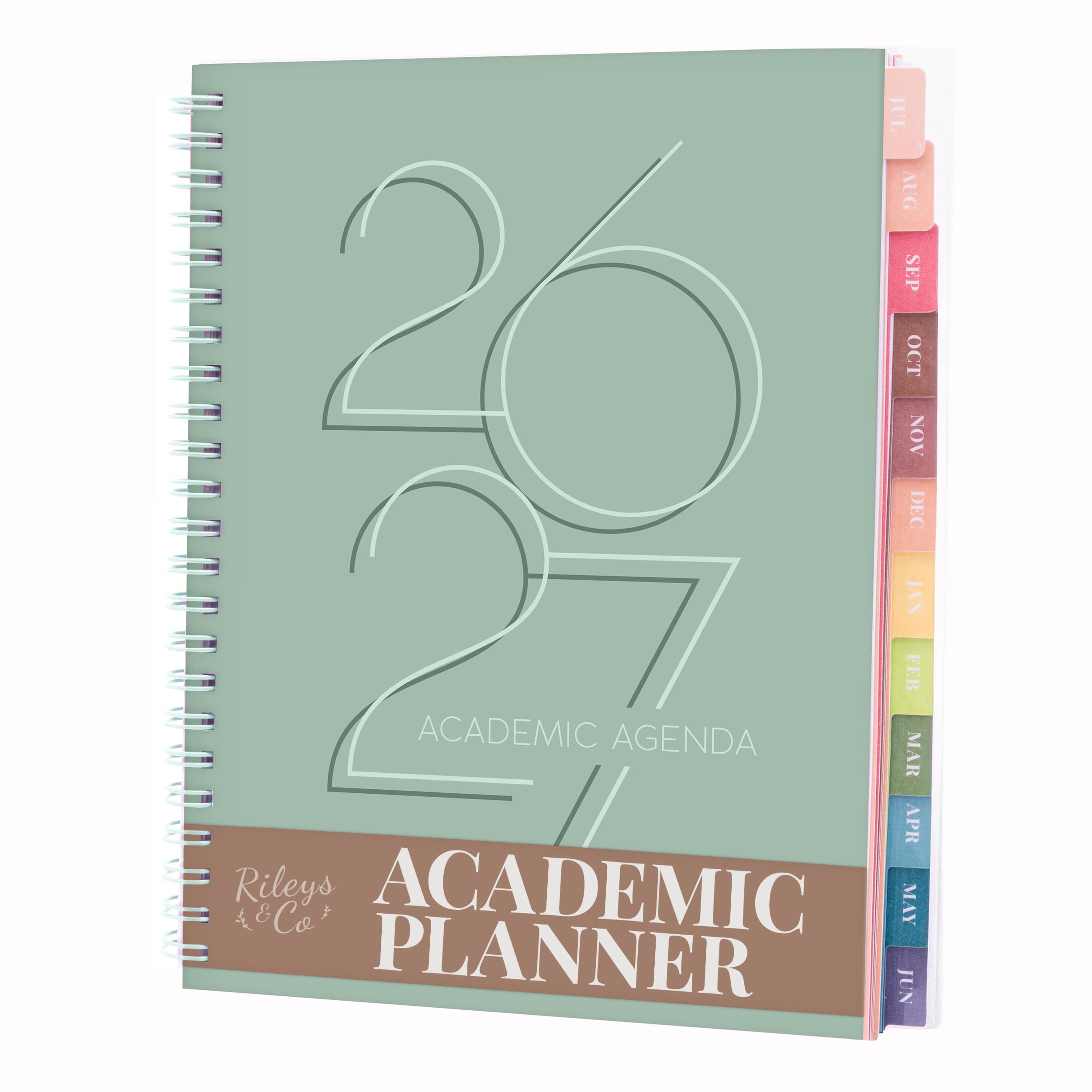 Rileys Academic Diary 2026-2027, Daily, Weekly & Monthly Planner, July 2026 - June 2027, Student Notes Pages, Twin-Wire Binding, Weekly Agenda for School & Work (20 x 15 cm, Green, Deco)
