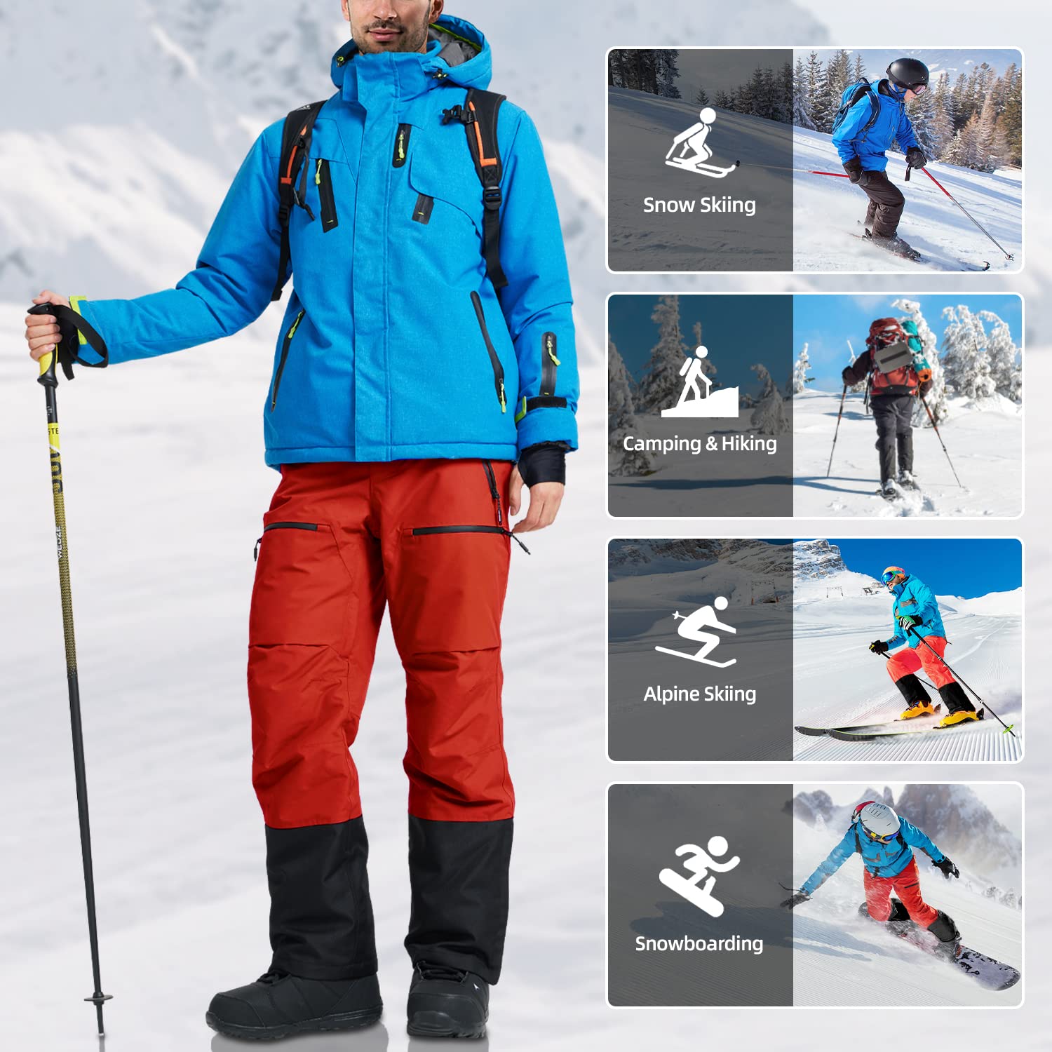 Pioneer Camp Pantalones de esquí para Hombre Snowboard Pantalones con múltiples Bolsillos