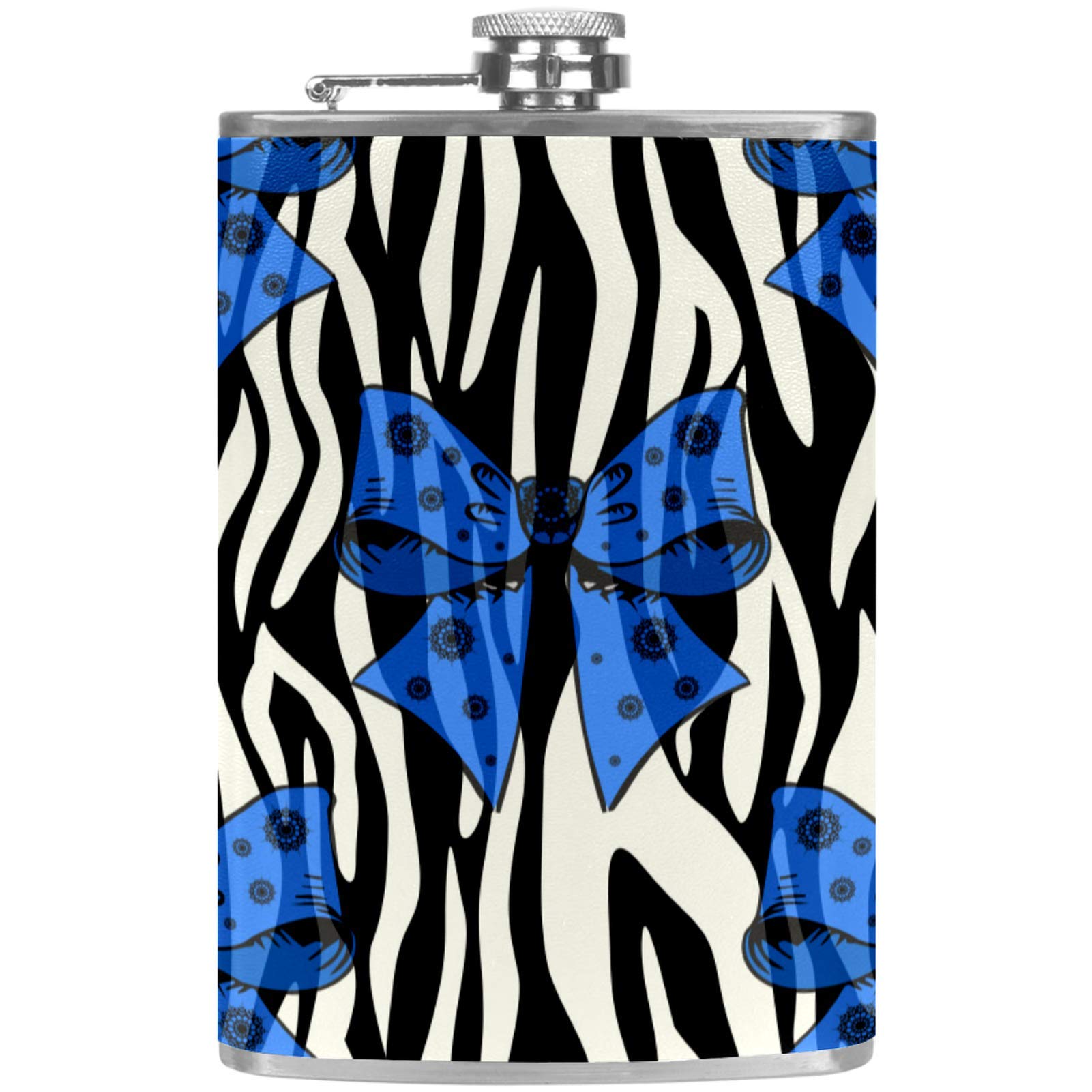 Flasque à whisky de poche en cuir avec entonnoir et motif zèbre pour le camping