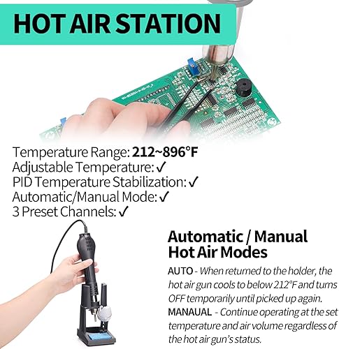 Miniatura 5 de YIHUA 853D 5A-II 3 en 1 Estación de soldadura de retrabajo de aire caliente y fuente de alimentación de CC 30V 5A -°F /°C Múltiples funciones
