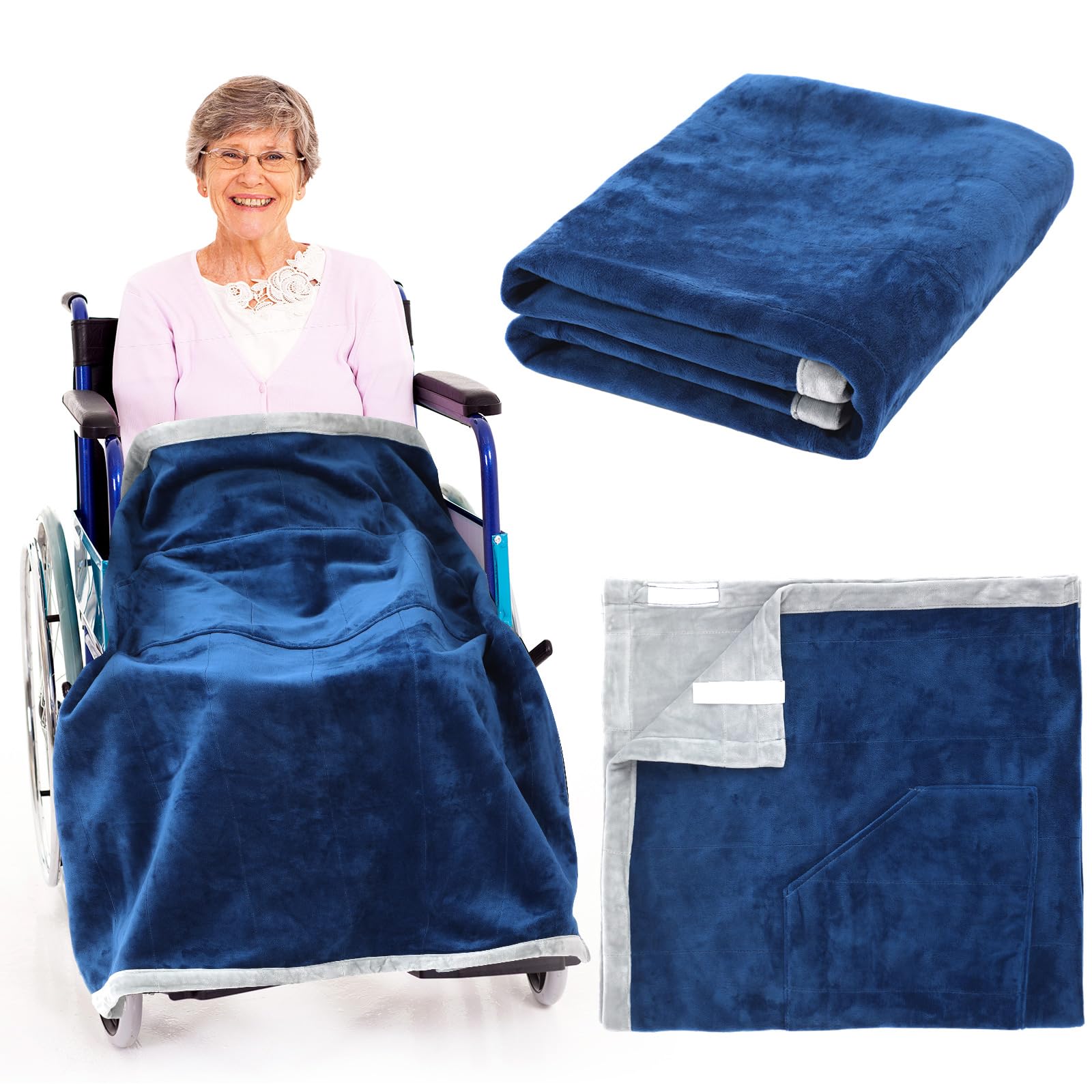 Newwiee Wheelchair Blanket with Pouch for Adults Christmas Lightweight Blanket Soft Cozy with Pocket, Lap Blanket Xmas Warm Gifts for People in Wheelchairs Adults Elderly Leg and Lower Body Cover
