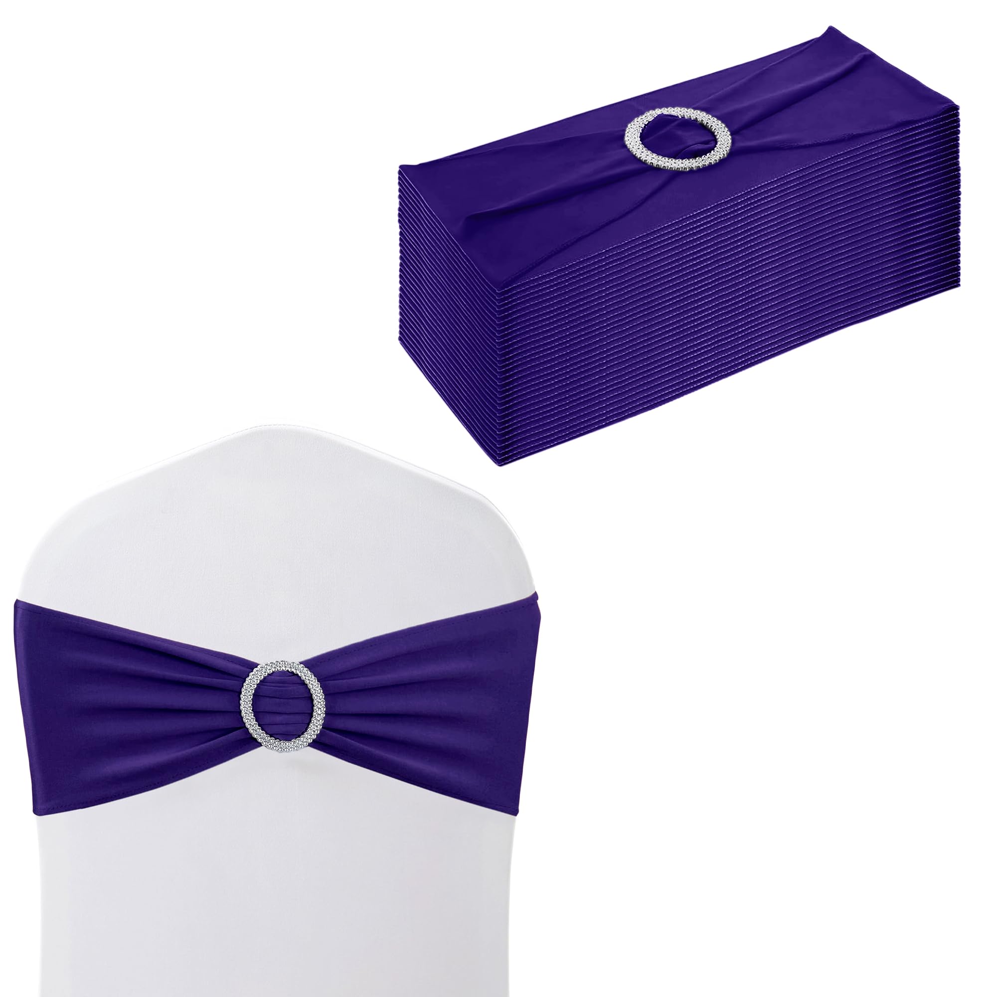 WedDecor Plain Spandex Chair Bands with Slider Buckle, Purple, 10pcs — image 1