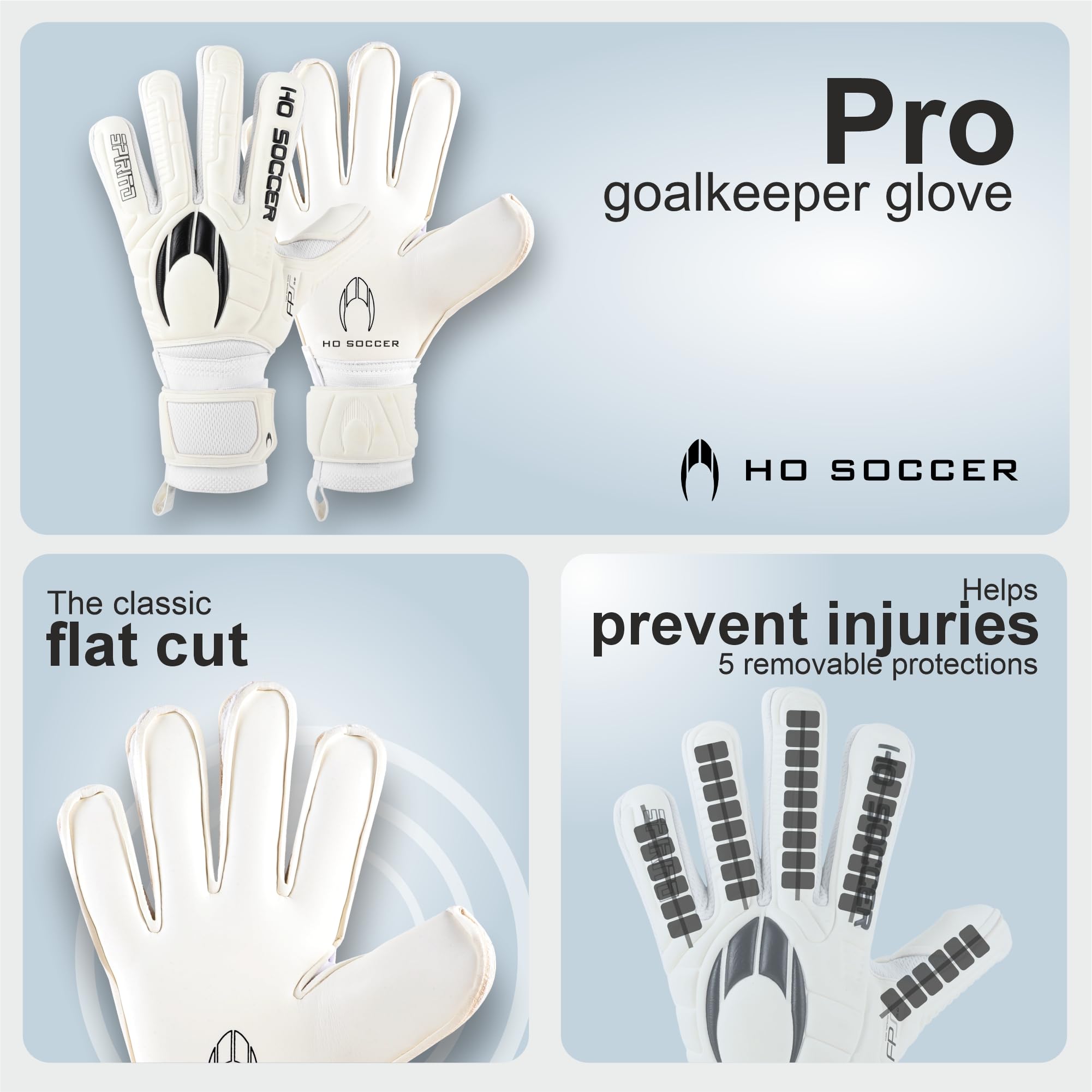 Guantes de Portero HO Soccer SPIRITO White Protek Flat Blanco