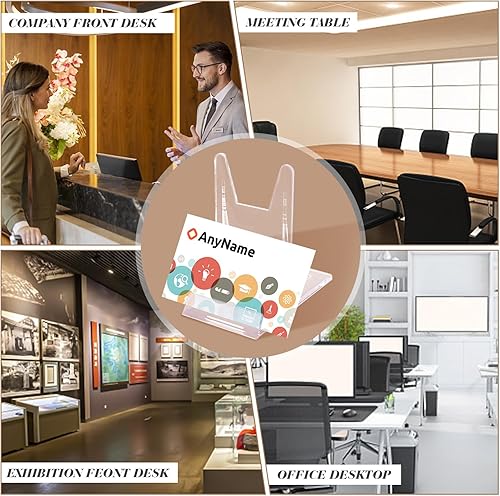 Miniatura 6 de BOSMIOW 6 soportes de plástico transparente para tarjetas de presentación de oficina, soporte de exhibición para tarjetas de nombre, accesorio de