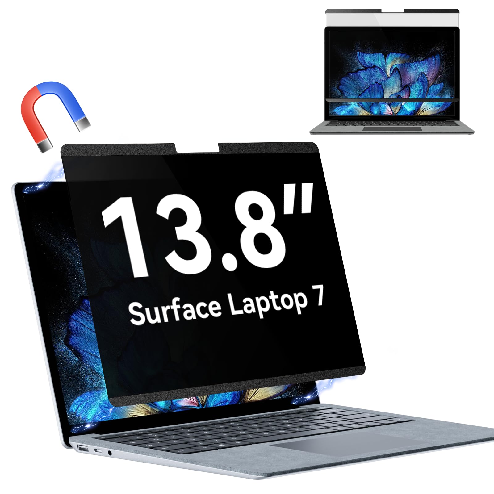 Magnetic Privacy Screen Compatible with 13.8 Inch Surface Laptop 7, Removable Anti-Glare Blue Light Laptop Shield Filter Black Film Security Private