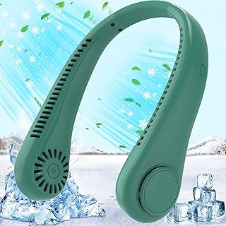 Portable Hanging Neck Fan, Bladeless Mini Neck Fan with Airflow, 3- Speed Hands- Free Personal Fan 2000mAh USB Rechargeable Wearable Fan Cooling Quiet for Home Office Travel Sports Outdoor, Green