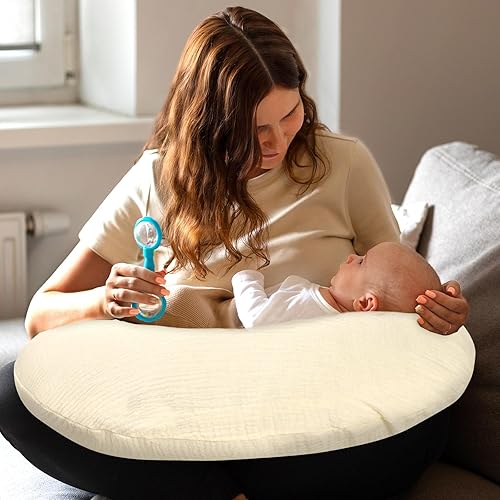 Miniatura 8 de Hooyax Fundas de almohada de lactancia de muselina solamente, fundas de lactancia suaves y transpirables para almohadas de lactancia, adorable funda