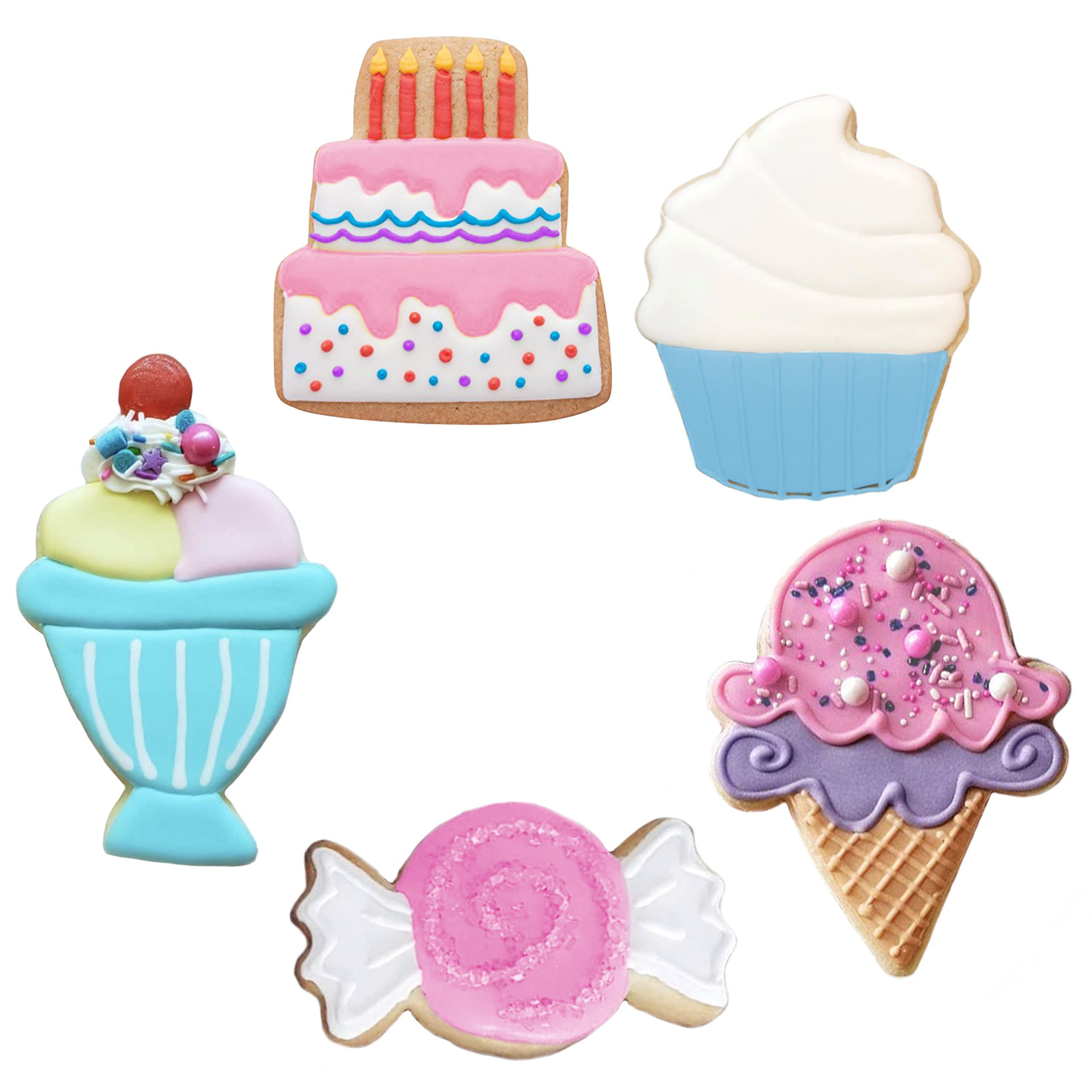 Image secondaire de Aspiree Ann Clark Cookie Cutters 5-Piece Candy and Sweets Cookie Cutter Set with Recipe Booklet, Cake, Sundae, Cupcake, Ice Crea