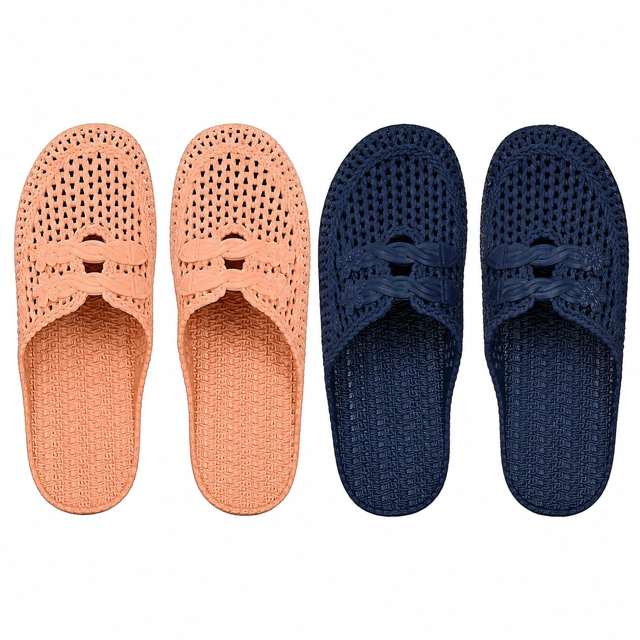 Women’s Lightweight Soft PVC Slippers | Breathable Hollow Design | Comfortable Slip-On Sandals with Anti-Slip Sole (PACK OF 2 COMBO) Beige Blue-image-11