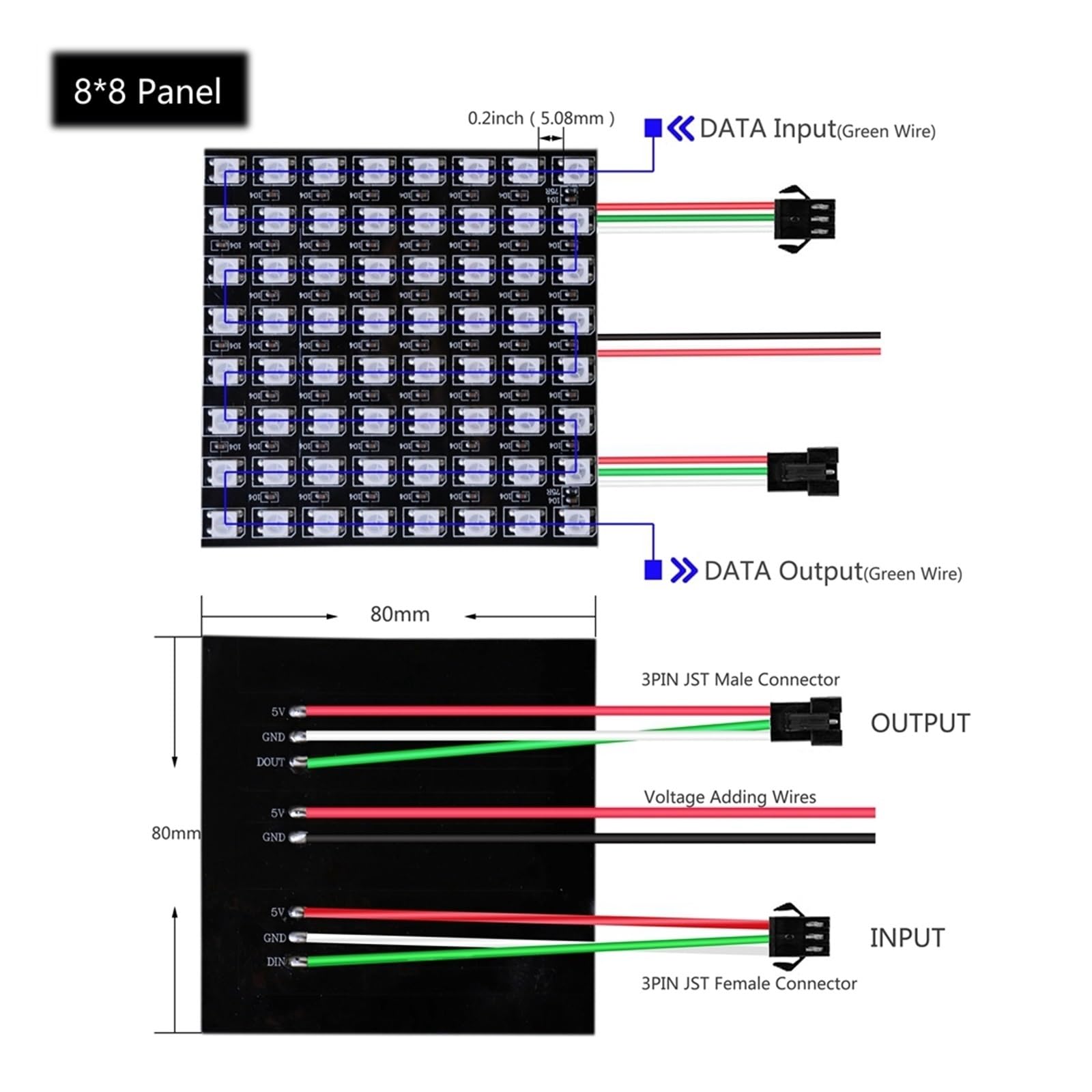 1~5 Stücke WS2812B RGB LED Digital Flexible Individuell adressierbare Panel Lichtleiste WS2812 8x8 16x16 8x32 Modul Matrix Bildschirm 5 V(8X32 LED Panel,4PCS)