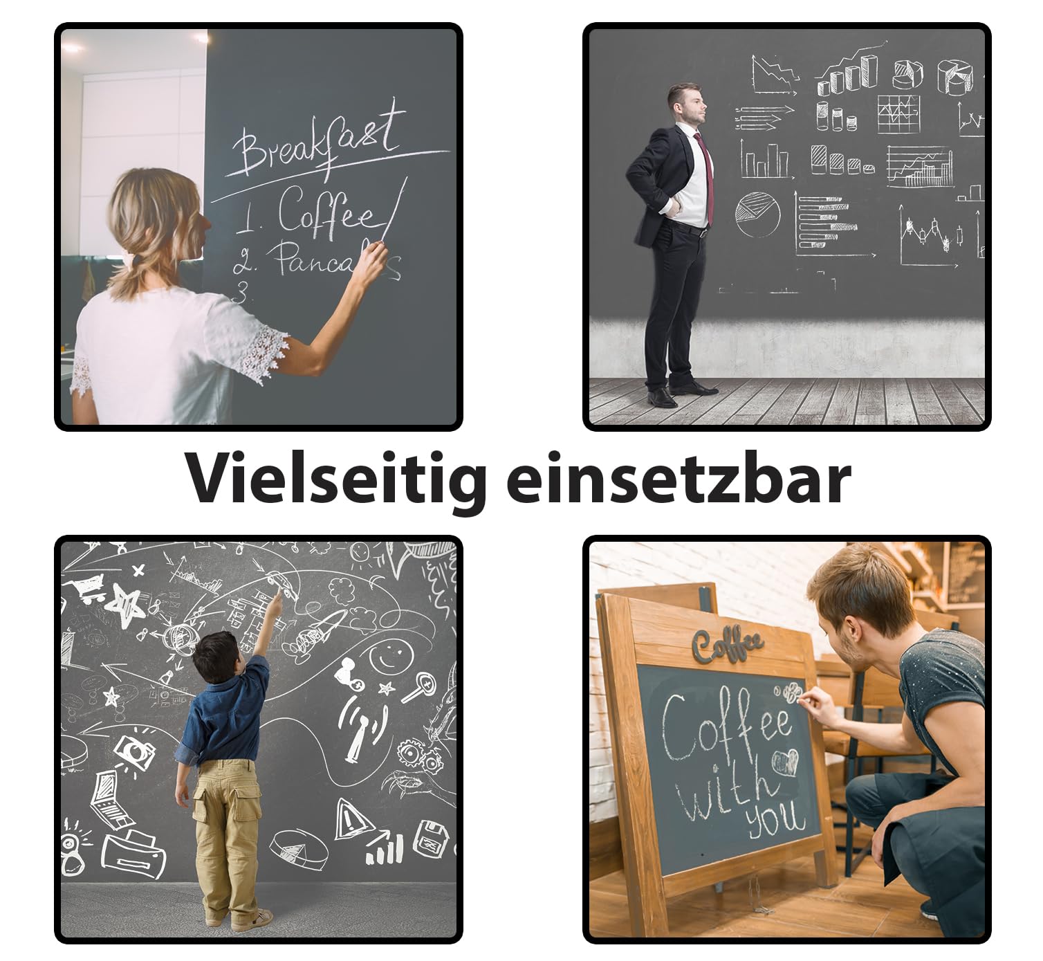 Tafelfolie 100 x 300 cm | Magnetisch und selbstklebend - Vinyl- Kreidefolie | Magnettafel | inkl. Kreide + Neodym-Magnete | Tafel 100x300 cm Grau