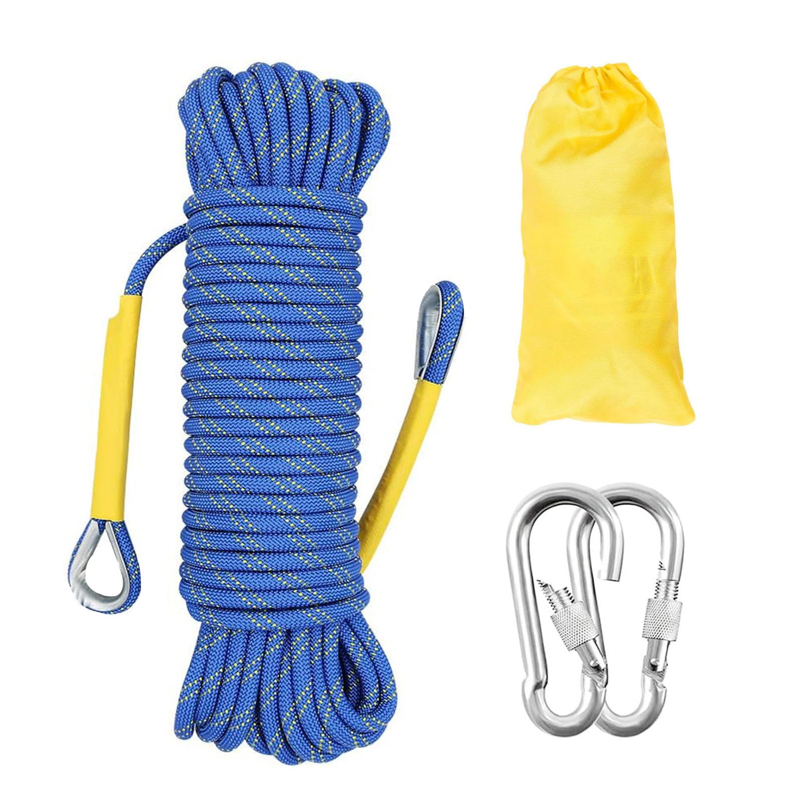 Gangying 12mm Climbing Rope Outdoor Rope 10m Static Climbing Rope Fire Rescue Parachute Rope with 2 Steel Hooks for Hiking Outdoor Mountaineering Sports Camping Blue