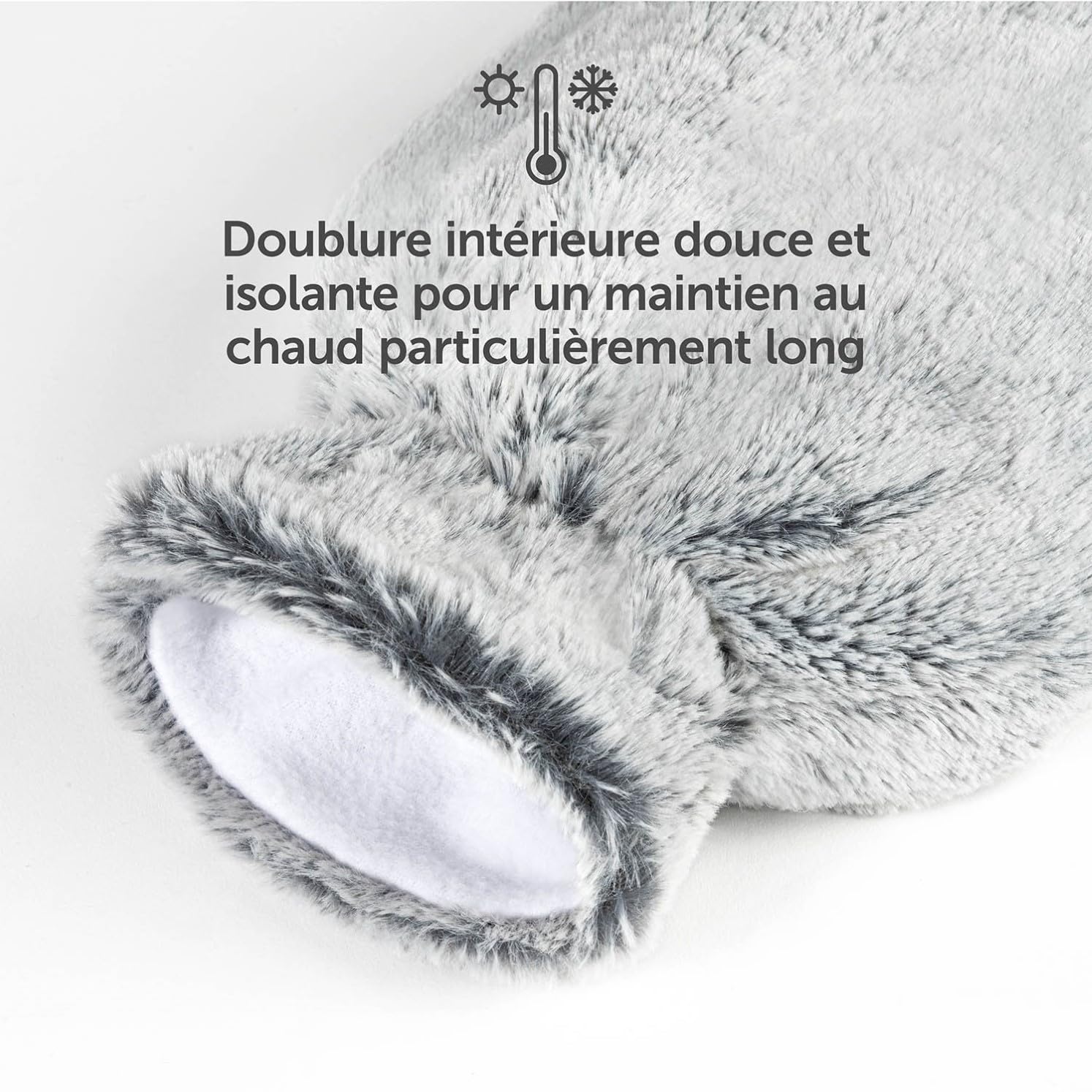 Blumtal Bouillotte Eau Chaude Premium avec Poche et Housse en Peluche Douce – Caoutchouc Naturel, Bouillotte pour Règles Douloureuses – Housse Douce, Gris
