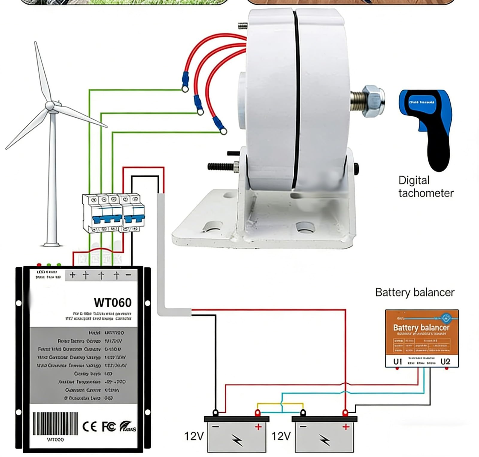 Trójfazowy generator energii wiatrowej, generator wiatru z magnesami trwałymi, alternator, uzwojenie z czystej miedzi, stabilna moc o wysokiej wydajności (A1100 obr./min, 12 V)