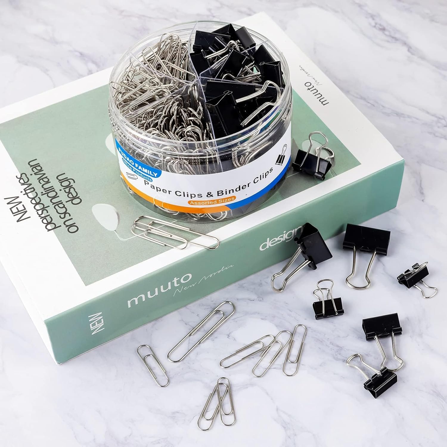 FUDAO FILY Paper Clips & Binder Clips, Assorted Sizes, Sier & Bla,