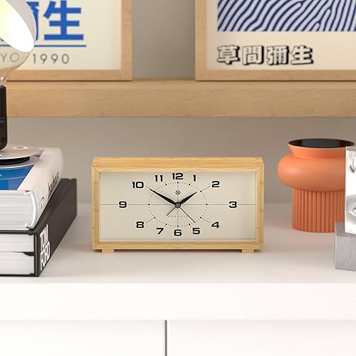 Miniatura 3 de NEWGATE Lemur - Reloj despertador Diseño rectangular Funda de bambú Ideal para mesita de noche, escritorio o estante Moderno accesorio retro