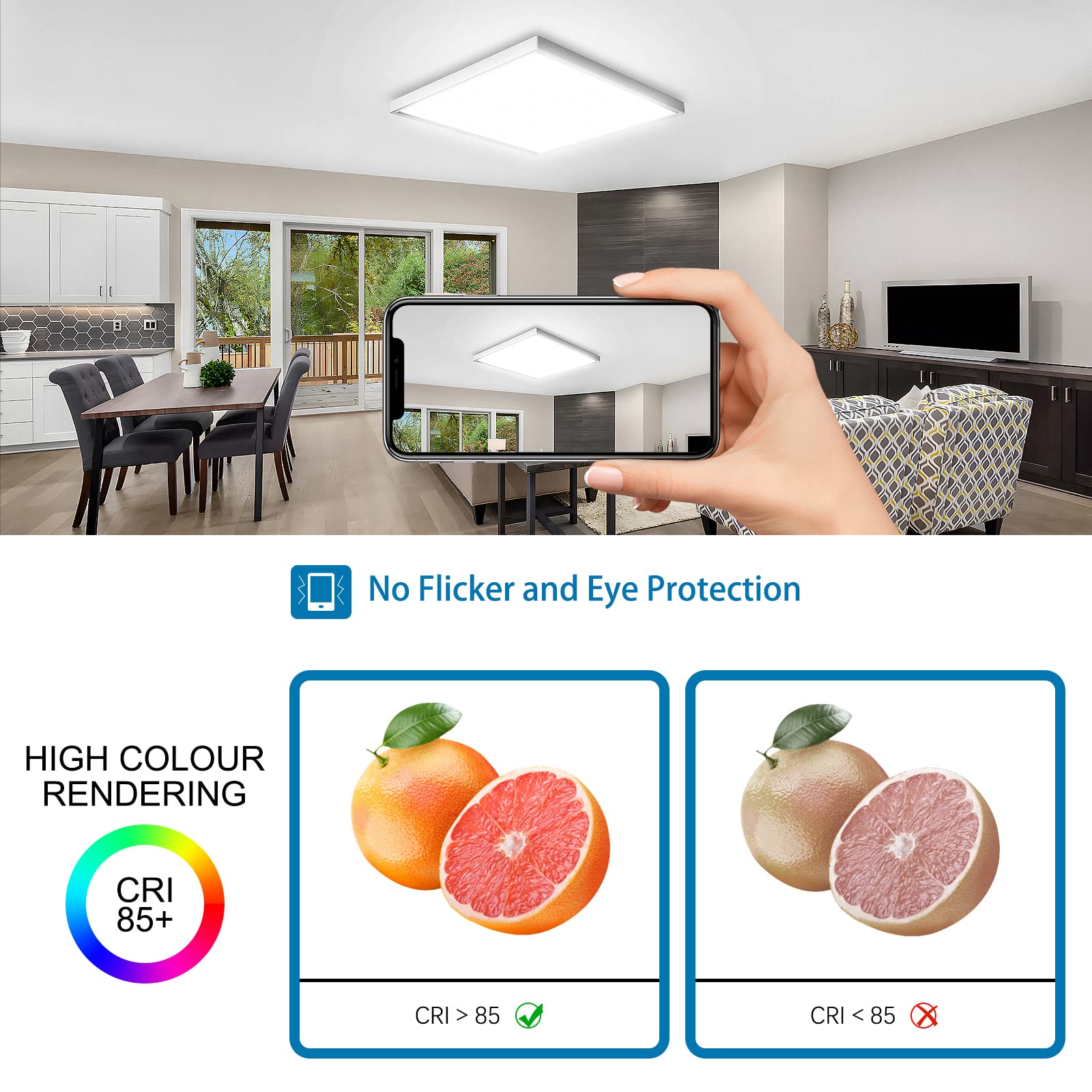 EASY EAGLE Plafoniera LED Dimmerabile Con Telecomando, 36W Lampada da Soffitto Moderna 3000-6500K IP44 3240LM Quadrata Pannello Luce per Camera Cucina Soggiorno Ø30 Bianco