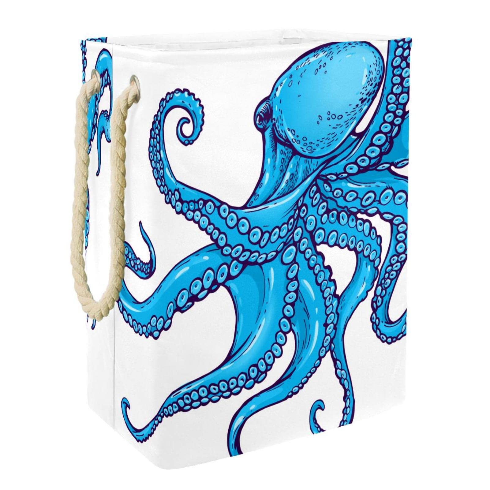 Panier à linge personnalisé Blue Sea Octopus pour organiser chambre et dortoir