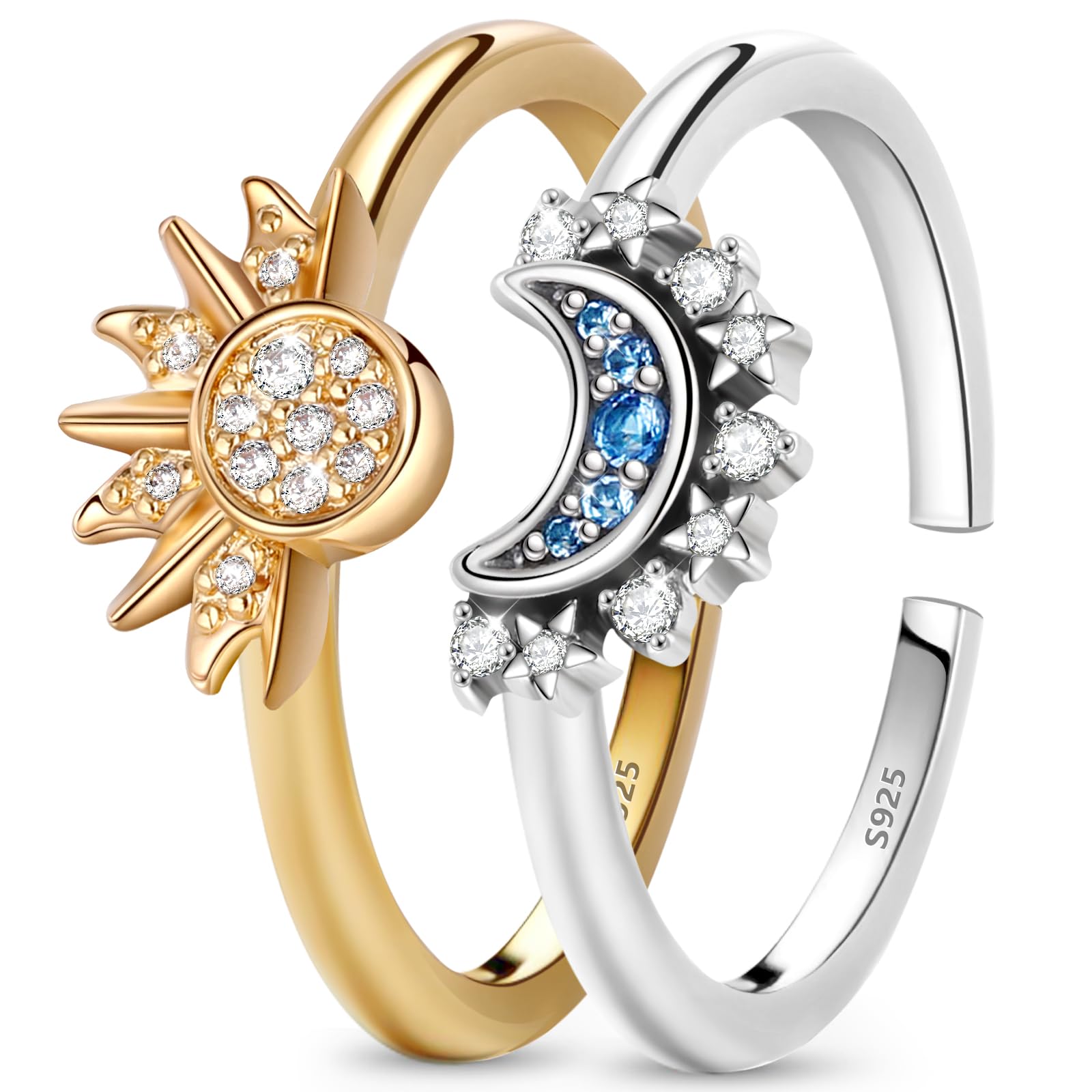 Anelli Sole e Luna Set Anelli Donna Argento Anello Cuore,Anelli Argento 925 Anello Sole e Luna,Donna Anelli Donna Regolabili Anello Argento Gioielli Donna Regali Donna,Anelli Regalo Donna,Regalo Amica