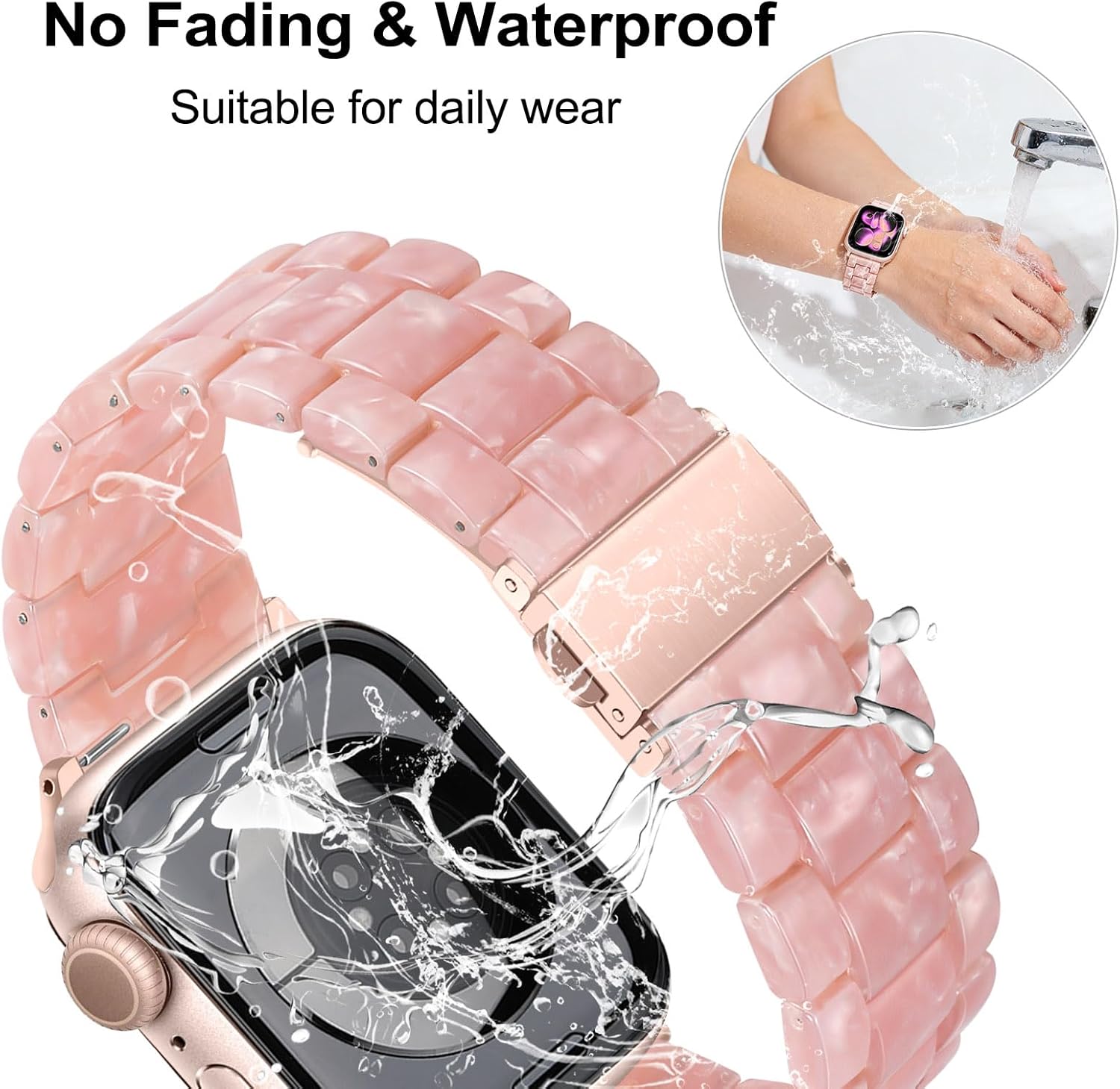 Dhwazz Band for Apple Watch Series 11 10 42mm 46mm, Women Resin Bands Stainless Steel Buckle Strap for iWatch Ultra SE 3 2 1 Series 9 8 7 6 5 4 41mm 40mm 38mm 49mm 45mm 44mm 42mm - Image 4