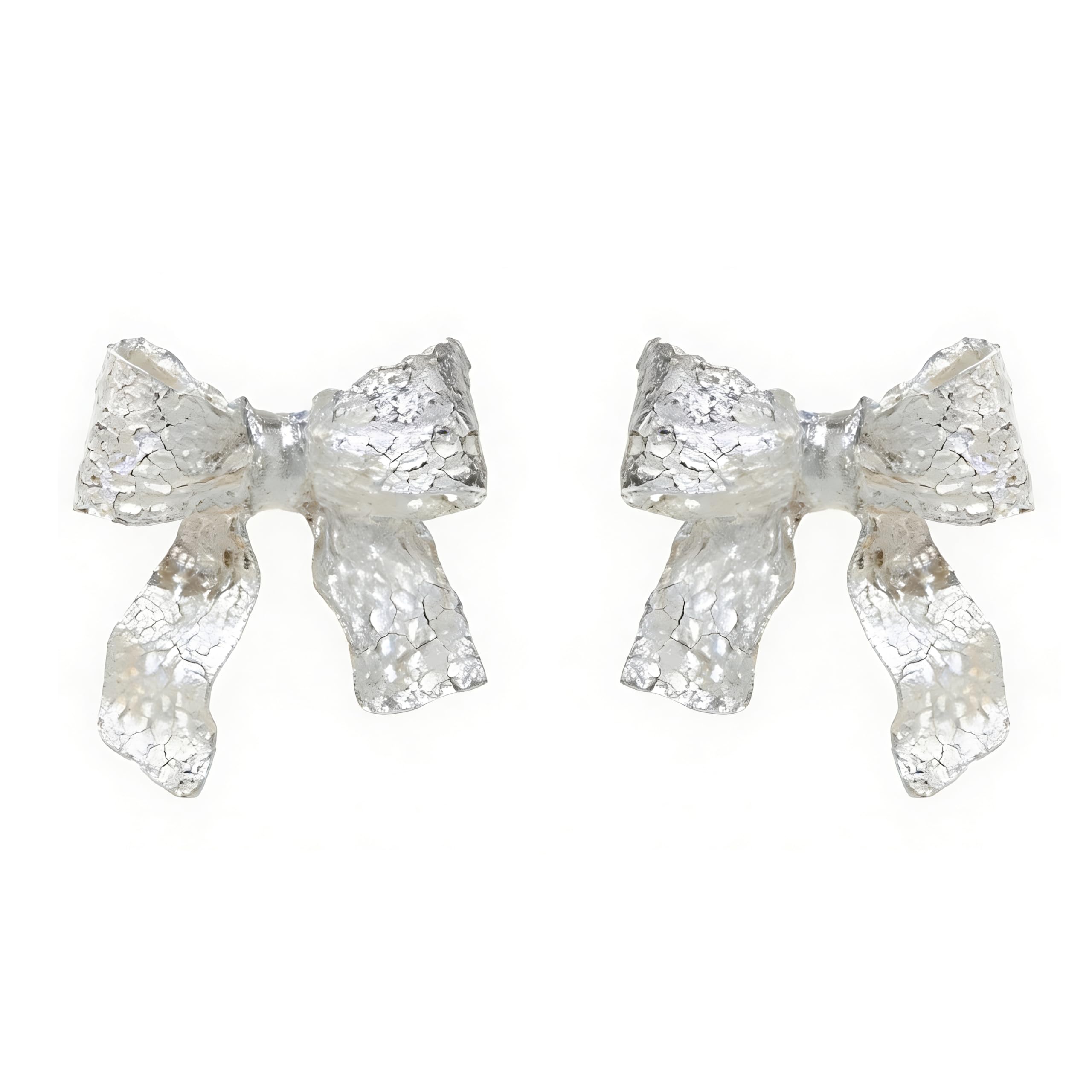 Lace Bow Stud Earrings for Women, Matte Silver Butterfly Knot 925 Silver Earrings Hypoallergenic, Minimalist Elegant Handmade Jewellery, Unique Delicate Gift for Her Mum Birthday Anniversary