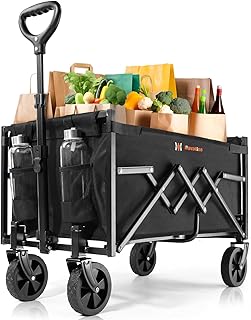 Navatiee Portable Foldable Collapsible Wagon with Wheels, 220lbs Weight Capacity Utility Grocery Shopping Cart, Lightweight Mini Folding Wagon for Outdoor, Black