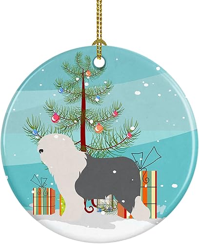 Caroline's Treasures Adorno de cerámica con cola de perro pastor inglés antiguo para colgar en el árbol de Navidad, para el hogar, Navidad, fiestas,