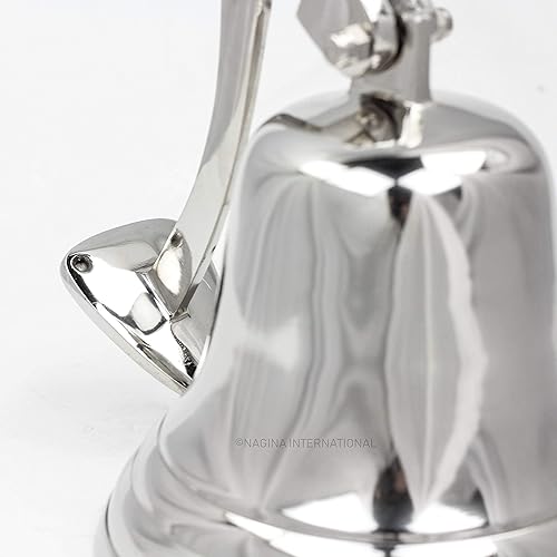 Miniatura 4 de Nagina International, Campana de aluminio de aluminio hecha a mano | Campanas náuticas chapadas en níquel | Decoración de pared colgante | Cuerda de