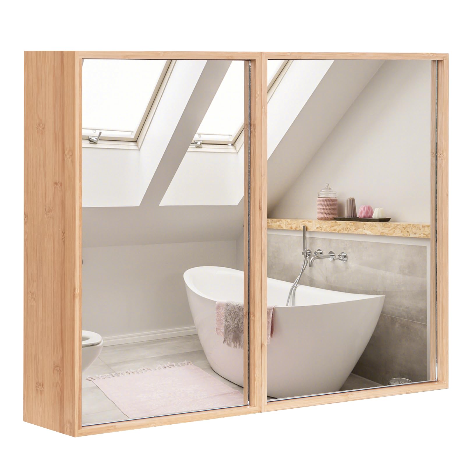 Amazon.com: Tangkula Bathroom Medicine Cabinet, Wall Mounted Bamboo ...