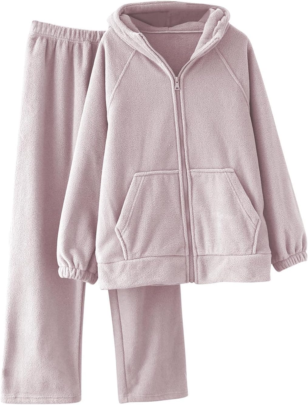 2 Piece Fleece Pajamas for Women Sets Plush Zip Up Hoodies Coats Long Sleeve Fuzzy Loungewear Pajama Set with Pocket