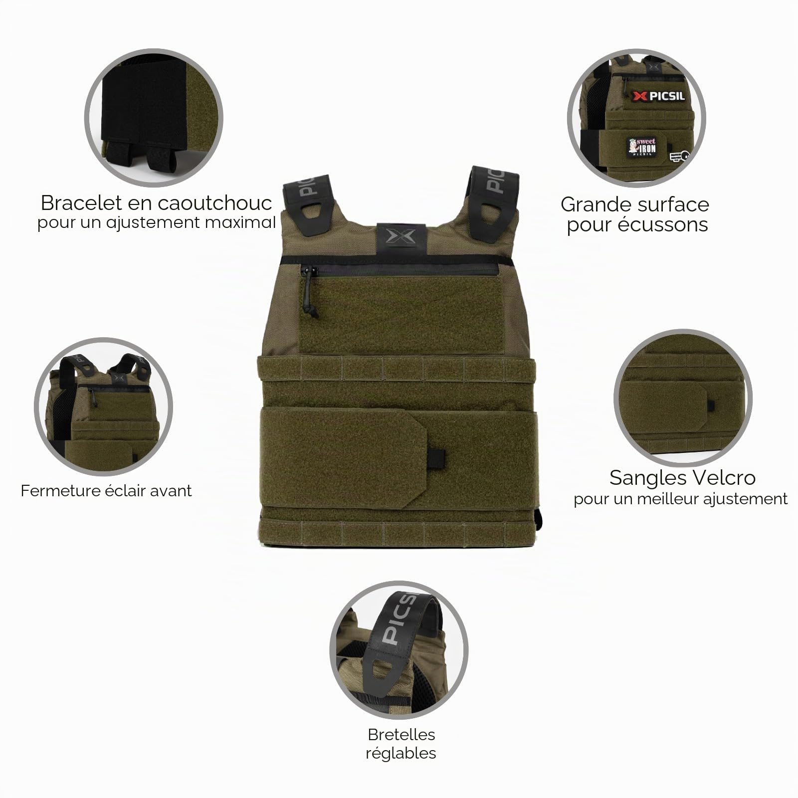 PICSIL Gilet Lesté Ajustable INGOT, Gilet de Poids avec Fermeture Magnétique, Nylon Résistant, Gilet pour Entraînement Fonctionnel, Running, Musculation, Fitness, Gym, Unisexe