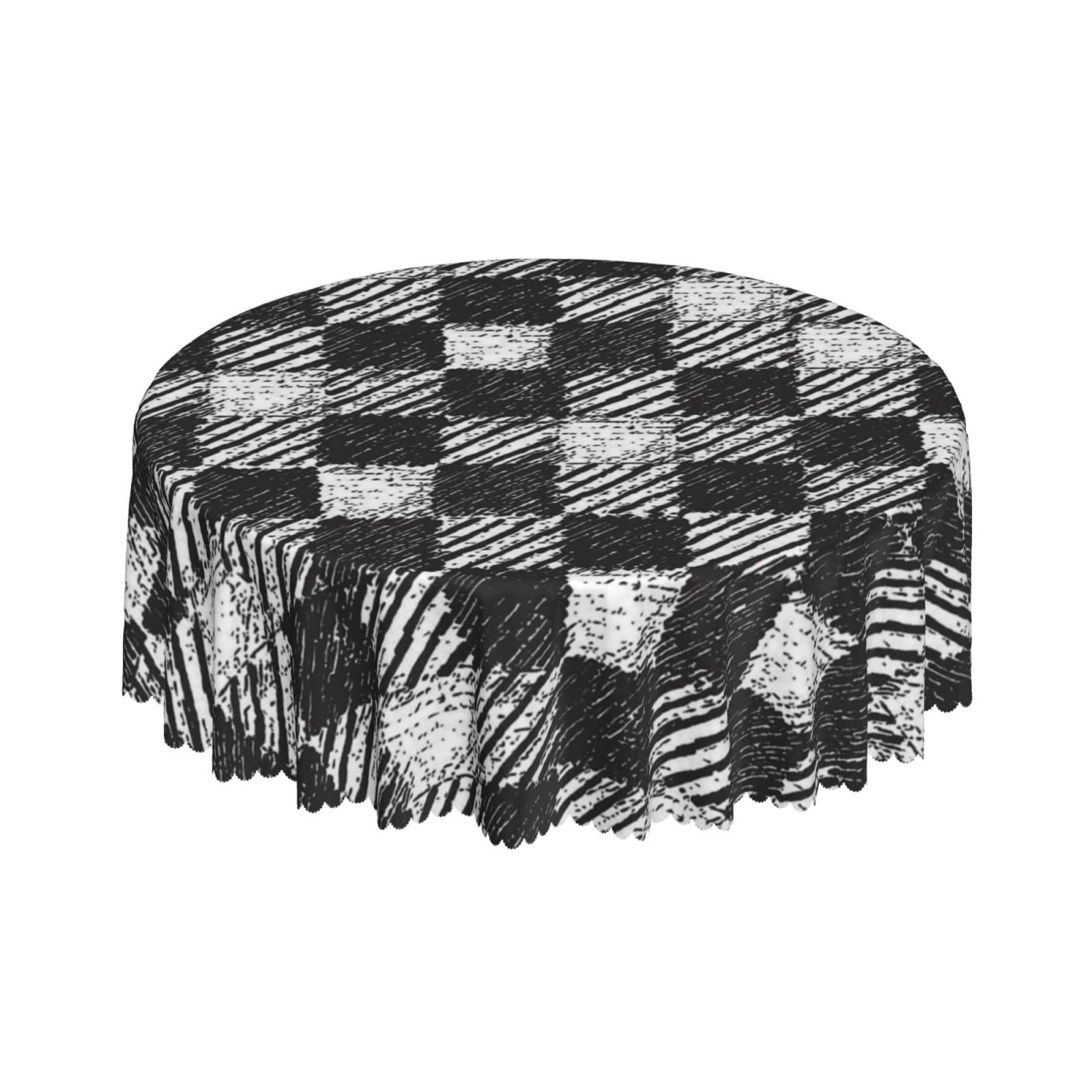 Lsjuee Plaid Black and White Round Tablecloth 60 Inch Printed Washable Tablecloth for Dining Party Holiday Fall Home Decorative