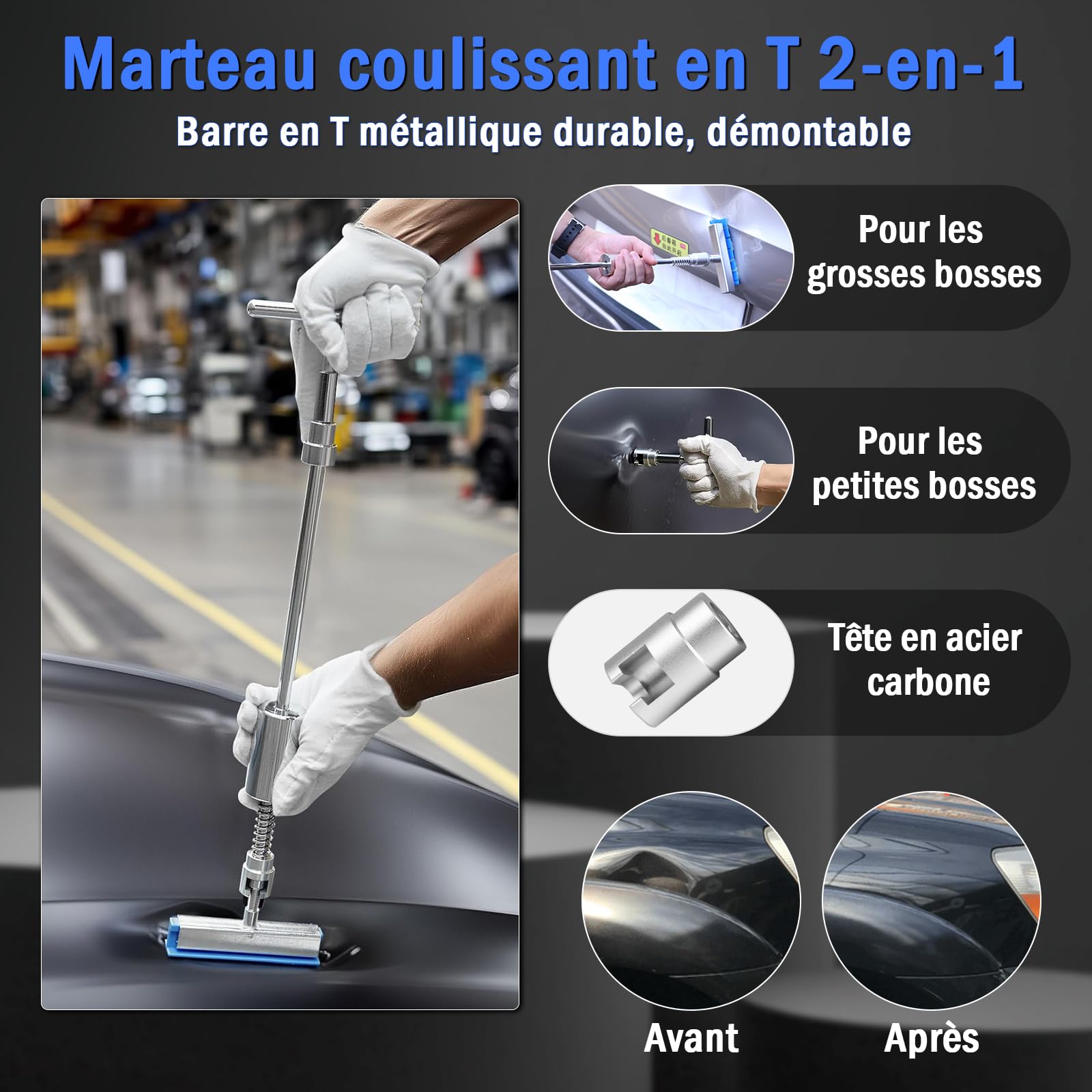 PDR TOOLS - Kit de eliminación de abolladuras sin pintura para coche - Herramientas de eliminación de abolladuras Carrocería con martillo extractor, ventosas y accesorios, kit de reparación de