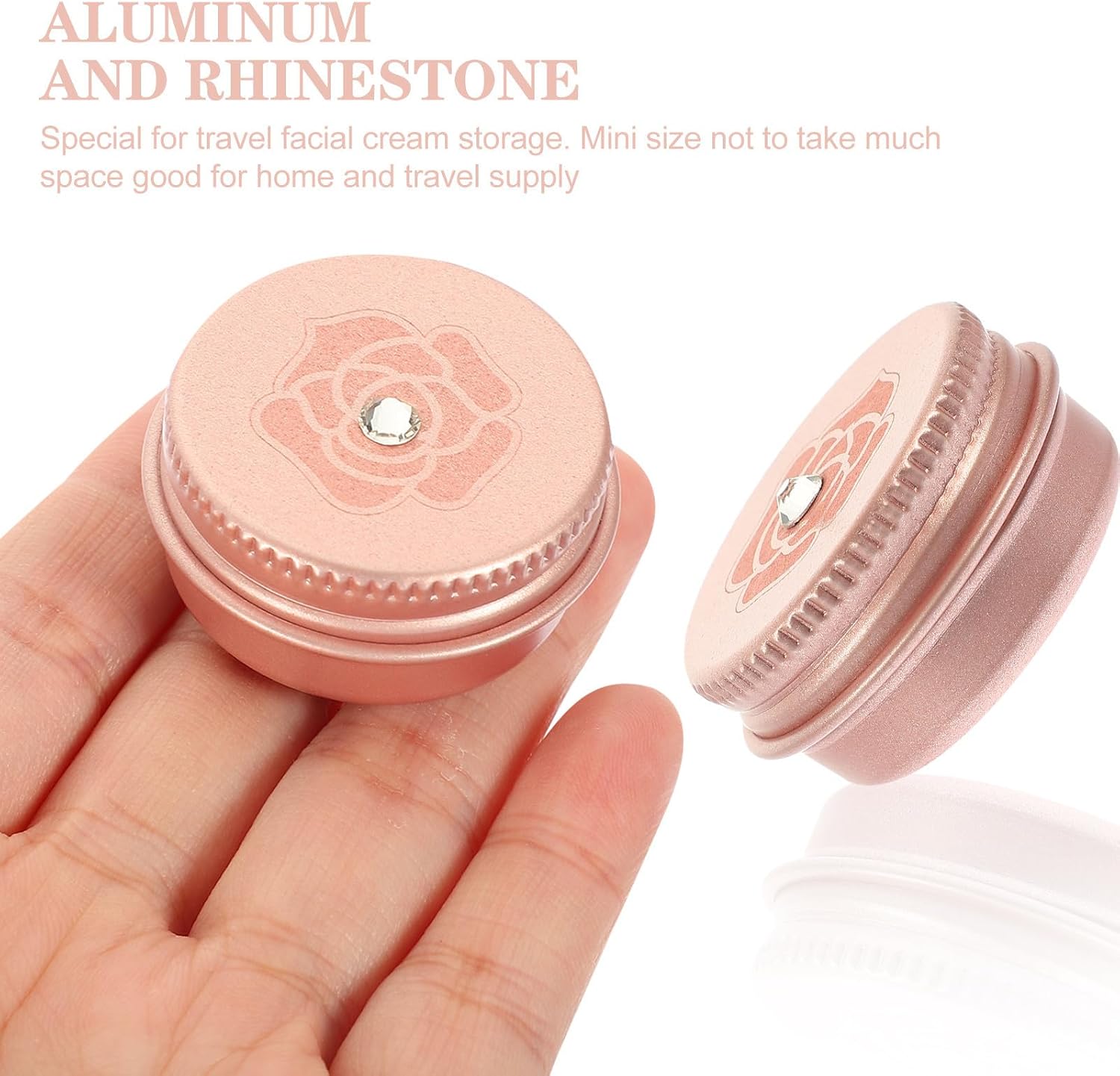 5pcs Rhinestone Aluminum Cream Tin with Lid for Handbag Carry and Work