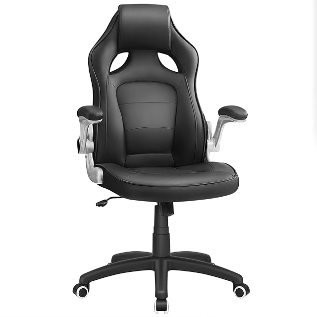 SONGMICS Office Desk Foldable Armrest and High Back,Racing Sport Computer Chair,Black,OBG62BUK, 816632.5 cm