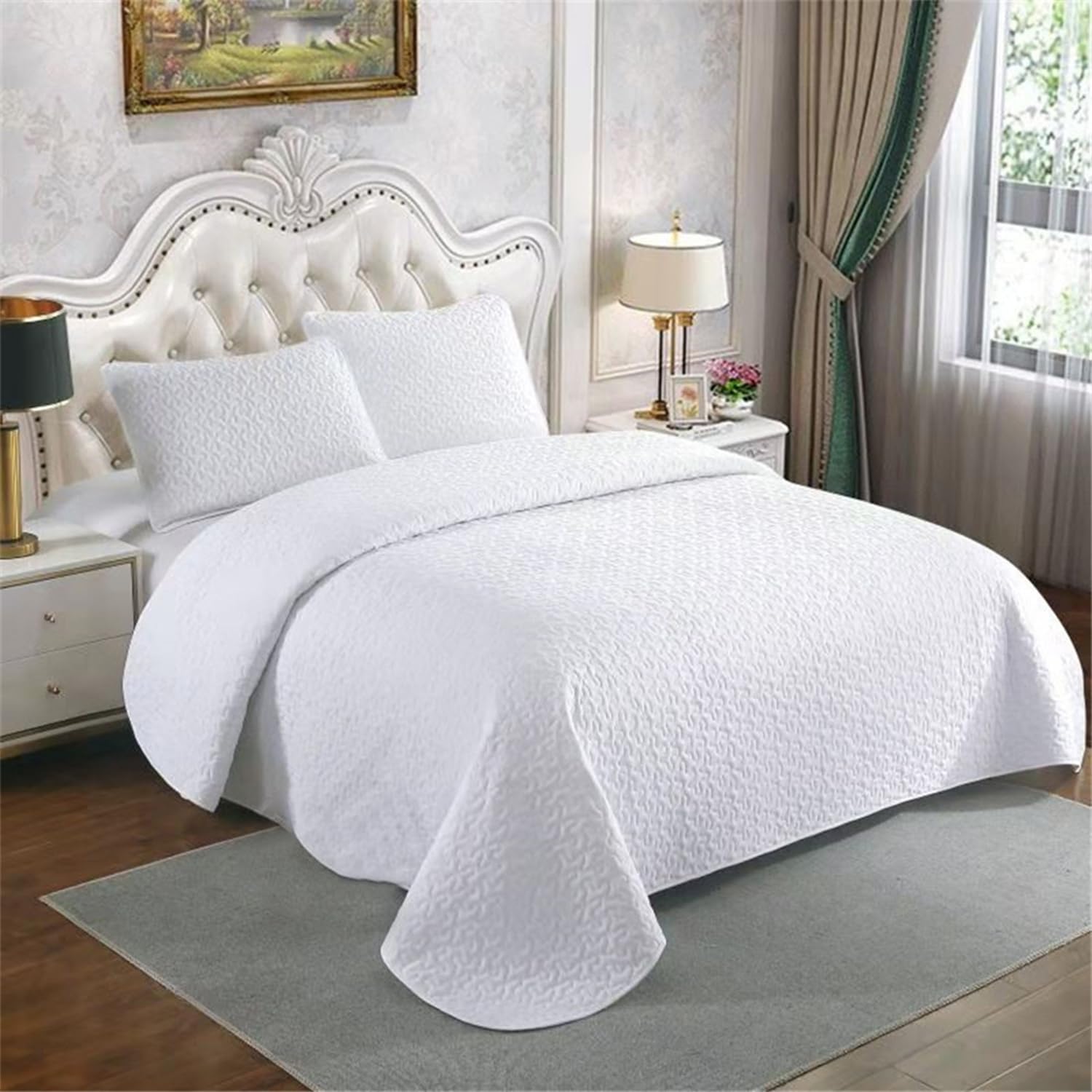 GREATOYAR Colcha para Primavera y Verano, Colcha Ligera Entretiempo, Polyester, Colchas Cubre Cama Fina Suave, Bicolor Reversible Liso, Colcha 180x260cm con 1 Funda de Cojin 50x70cm, Color Blanco